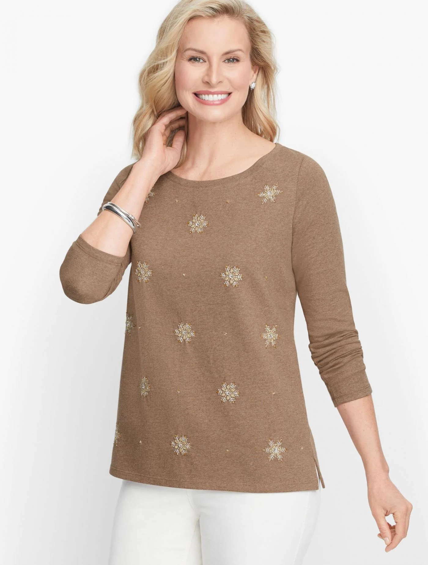 Tees and Knits | Embellished Snowflake Tee ACORN MULTI &#8211; Talbots Womens