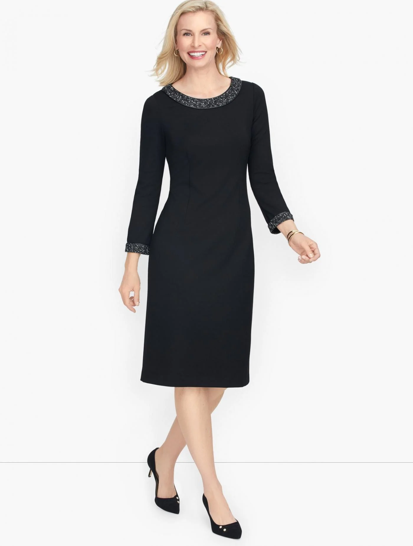 Dresses | Refined Ponte Tipped Tweed Dress BLACK &#8211; Talbots Womens