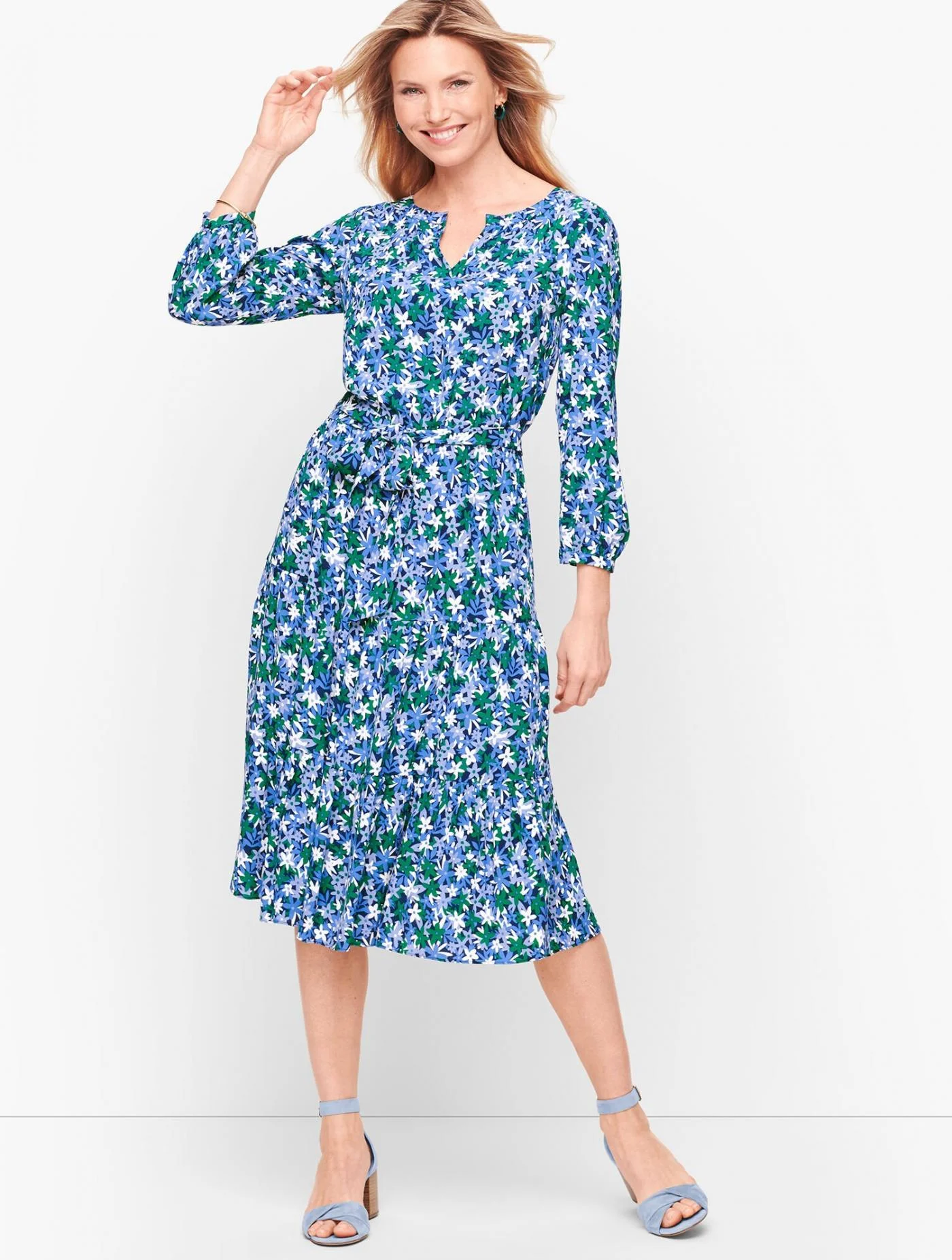 Dresses | Floral Tie Waist Dress BLUE SKY MULTI &#8211; Talbots Womens