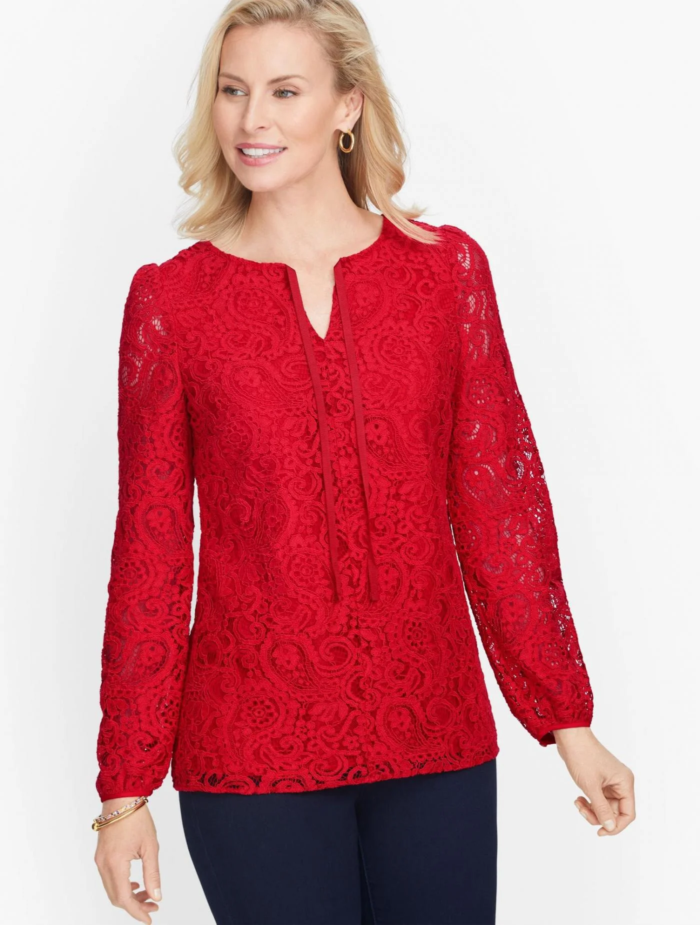 Blouses and Shirts | Paisley Lace Top RED POP &#8211; Talbots Womens