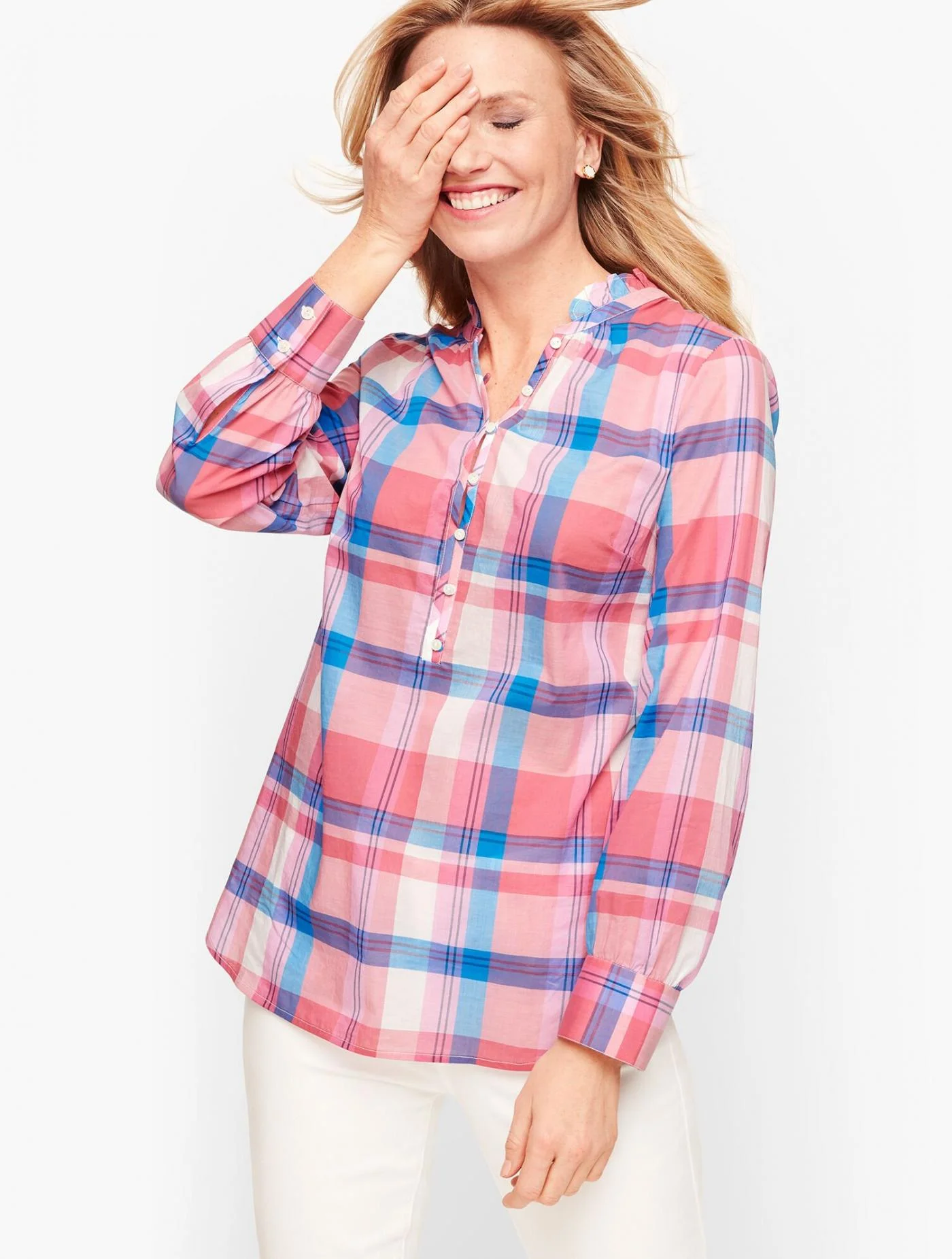 Blouses and Shirts | Plaid Popover ROSEBUD MULTI &#8211; Talbots Womens