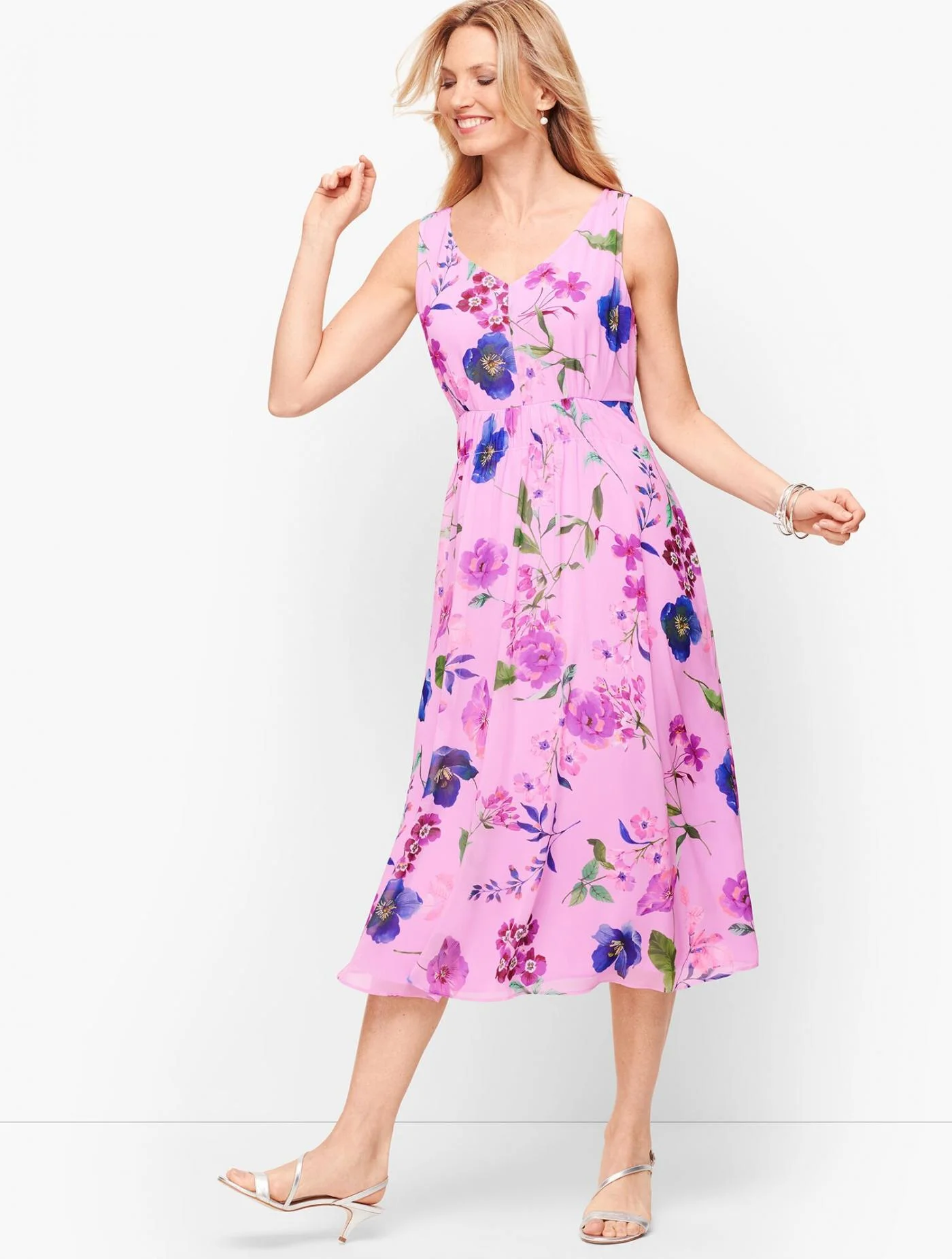 Dresses | Georgette Botanical Fit &amp; Flare Dress PURPLE MULTI &#8211; Talbots Womens