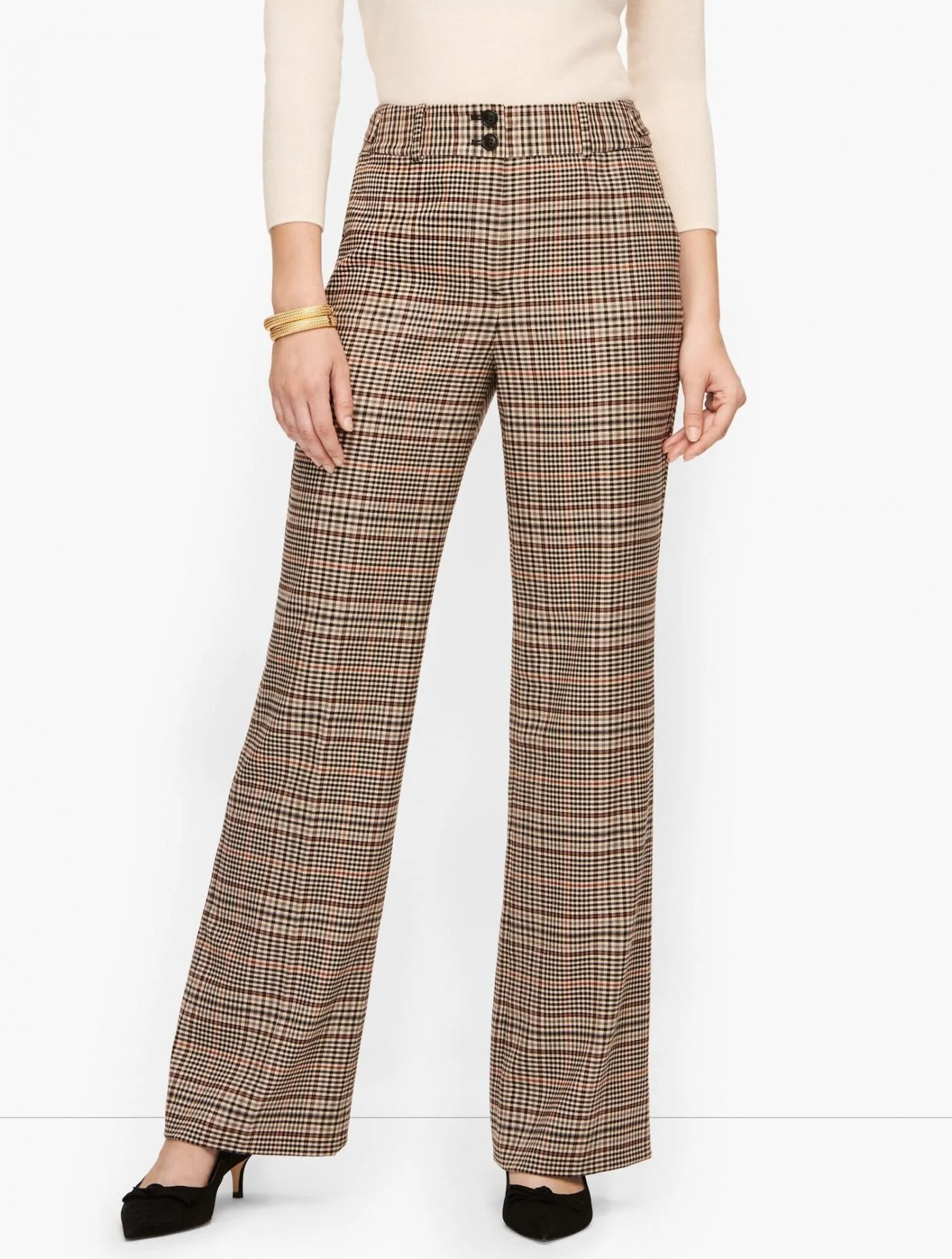 Pants | High Waist Flare Pants &#8211; Plaid IVORY/BROWN MUTLI &#8211; Talbots Womens