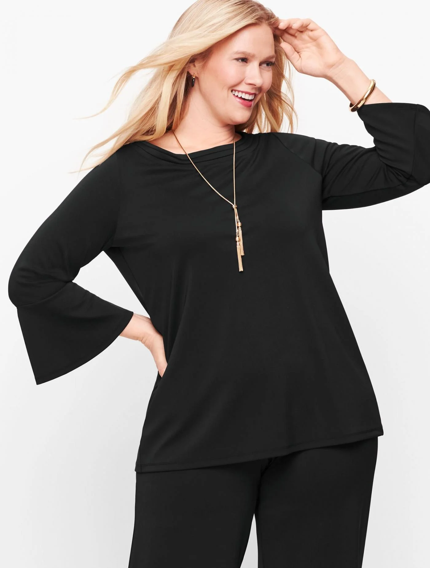 Tees and Knits | Knit Jersey Flounce Sleeve Top TALBOTS BLACK &#8211; Talbots Womens