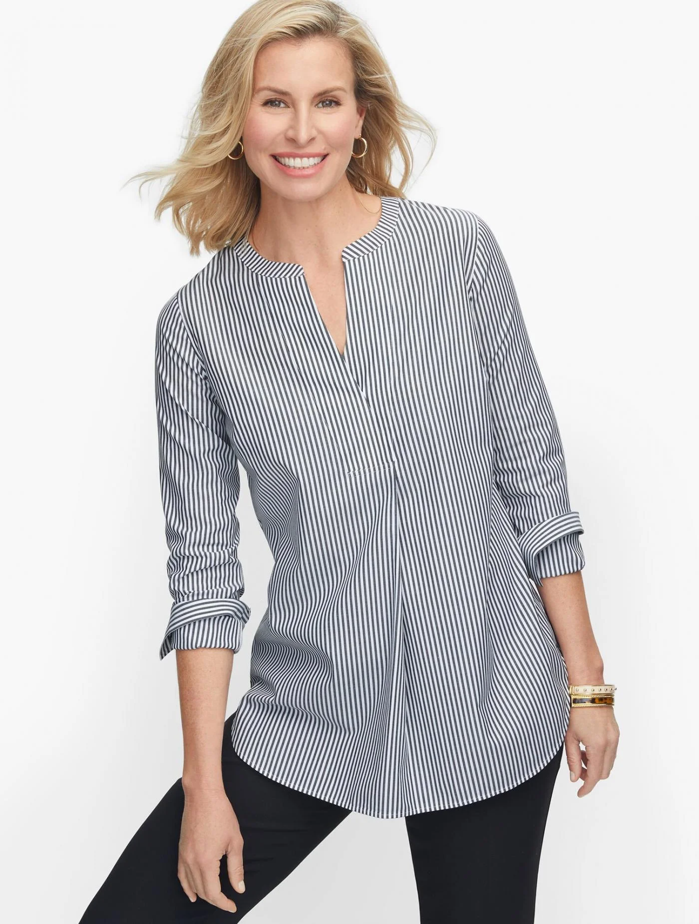 Blouses and Shirts | Perfect Popover BLACK/WHITE &#8211; Talbots Womens