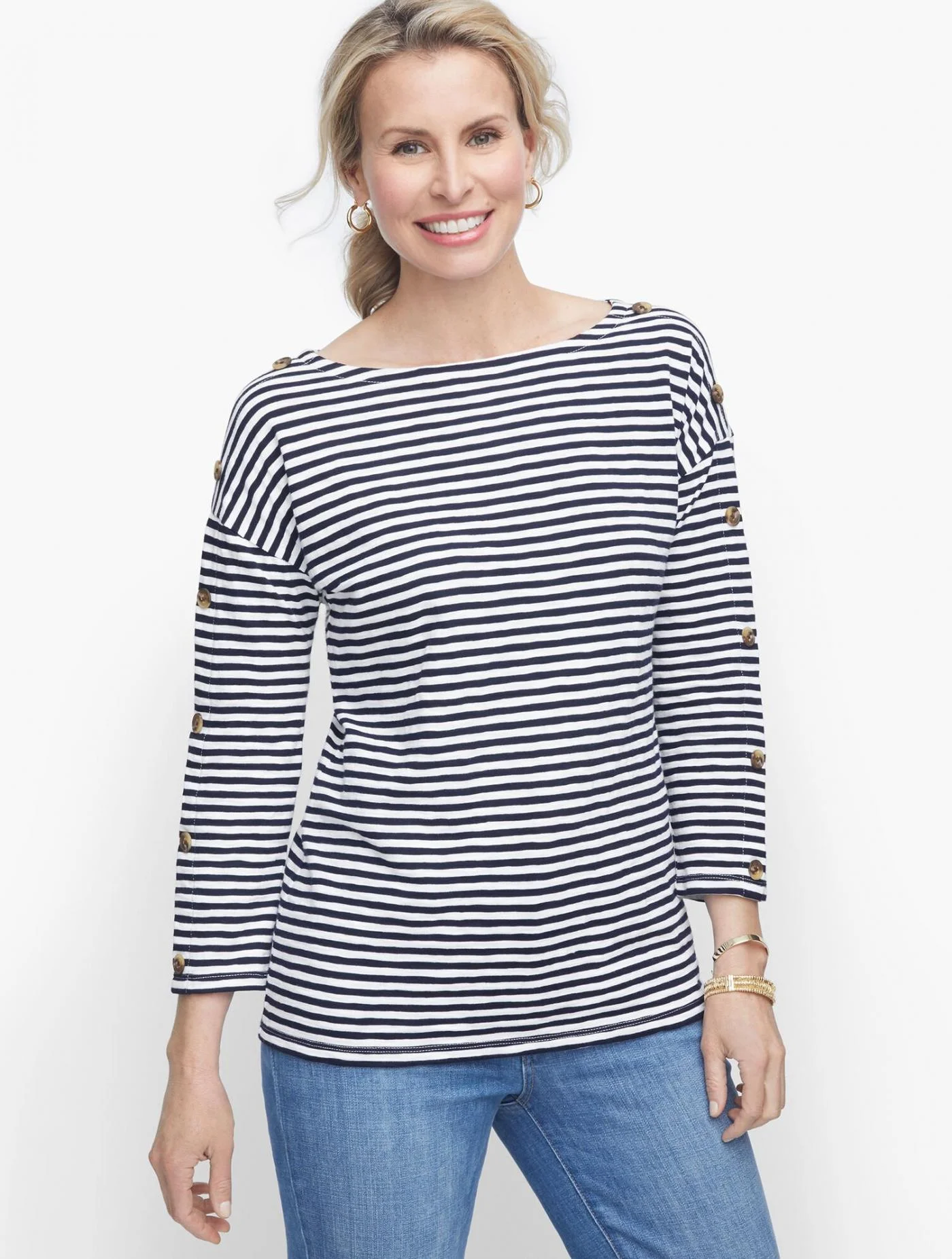 Tees and Knits | Breton Bateau Top &#8211; Kalahari Stripe INDIGO/WHITE &#8211; Talbots Womens