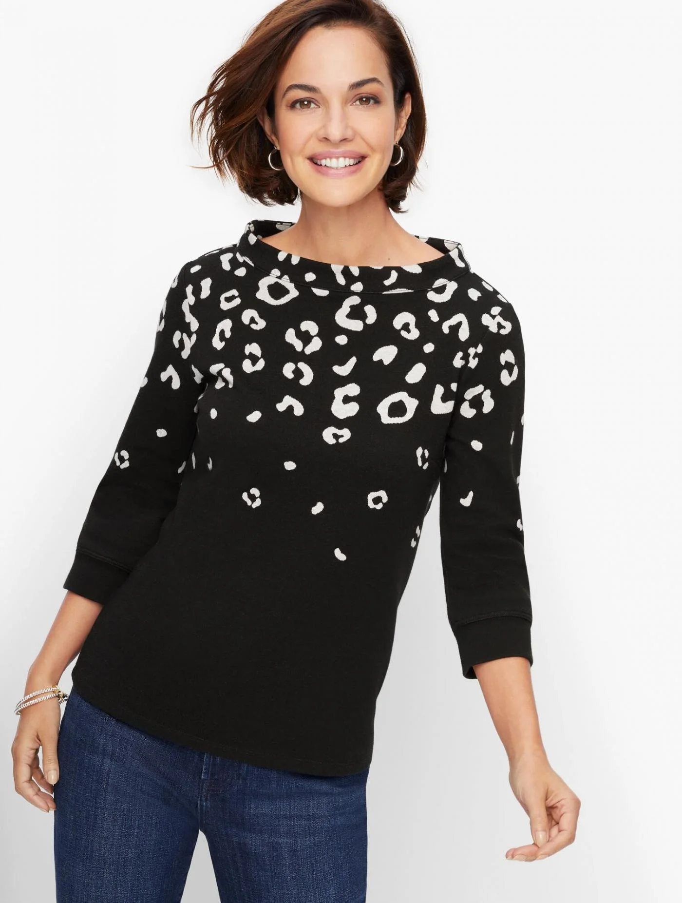 Tees and Knits | Jacquard Ombr&eacute; Top &#8211; Leopard Print BLACK/WHITE &#8211; Talbots Womens