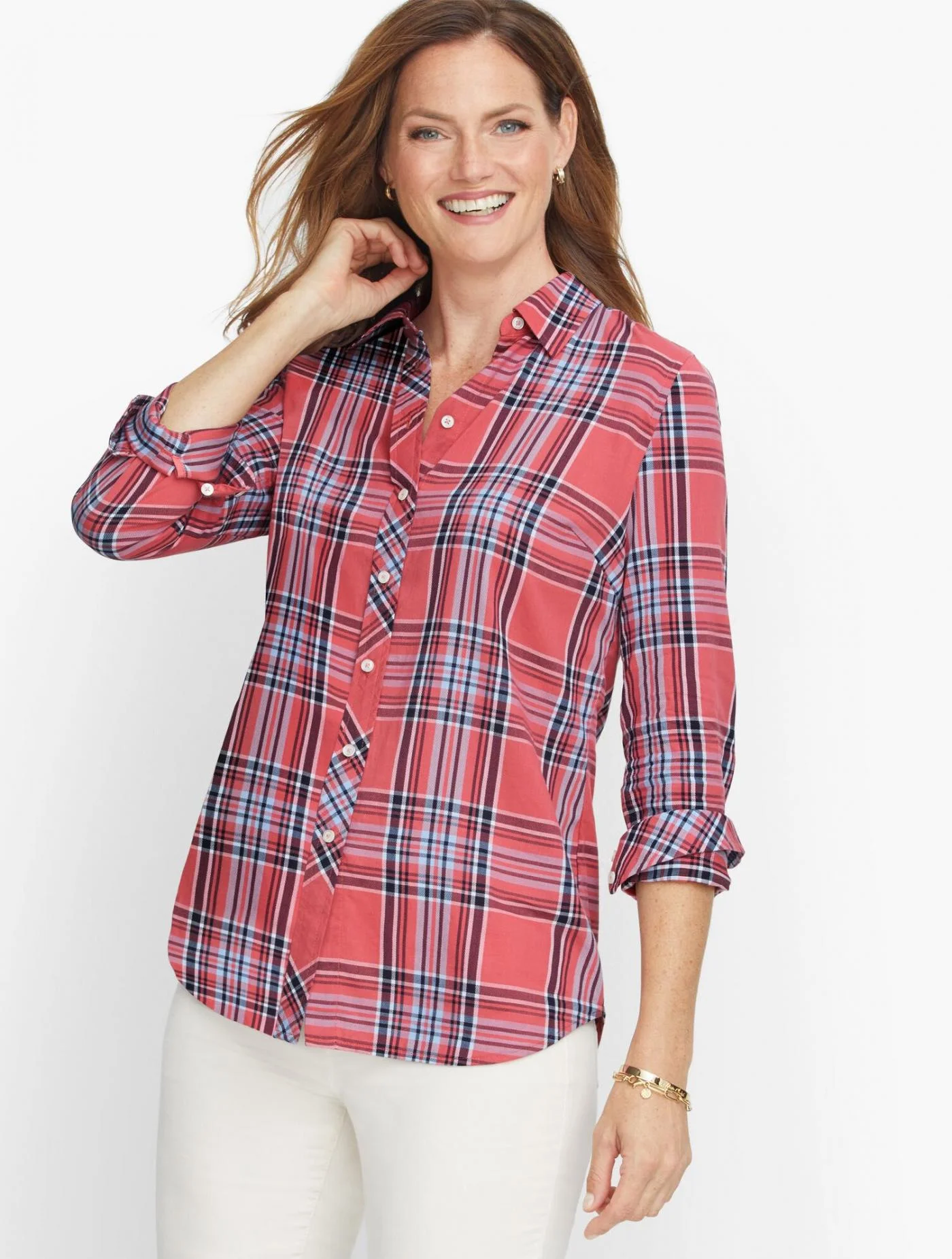 Blouses and Shirts | Classic Cotton Shirt &#8211; Field Plaid ROSEWOOD MULTI &#8211; Talbots Womens