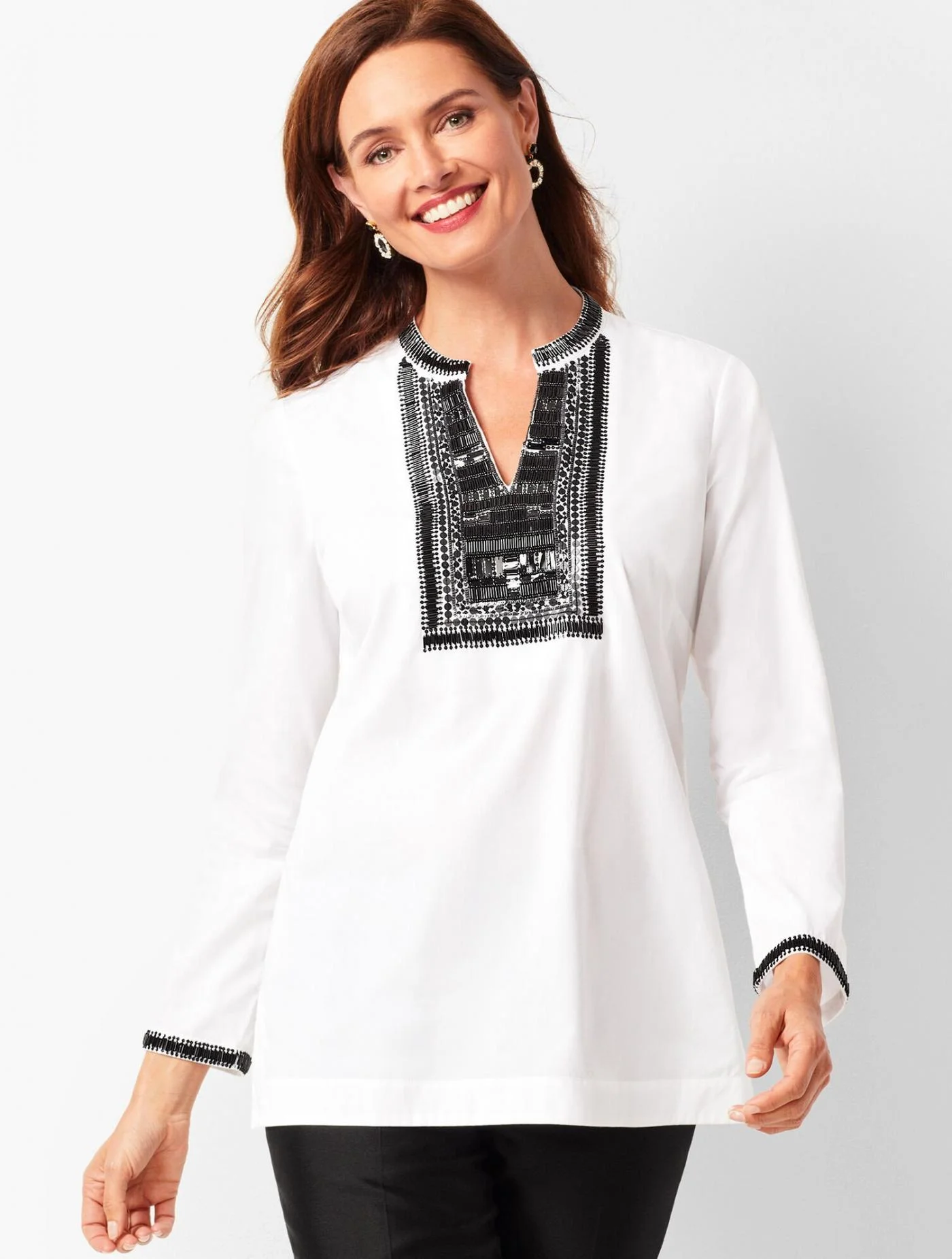 Blouses and Shirts | Embellished Poplin Tunic WHITE/BLACK &#8211; Talbots Womens