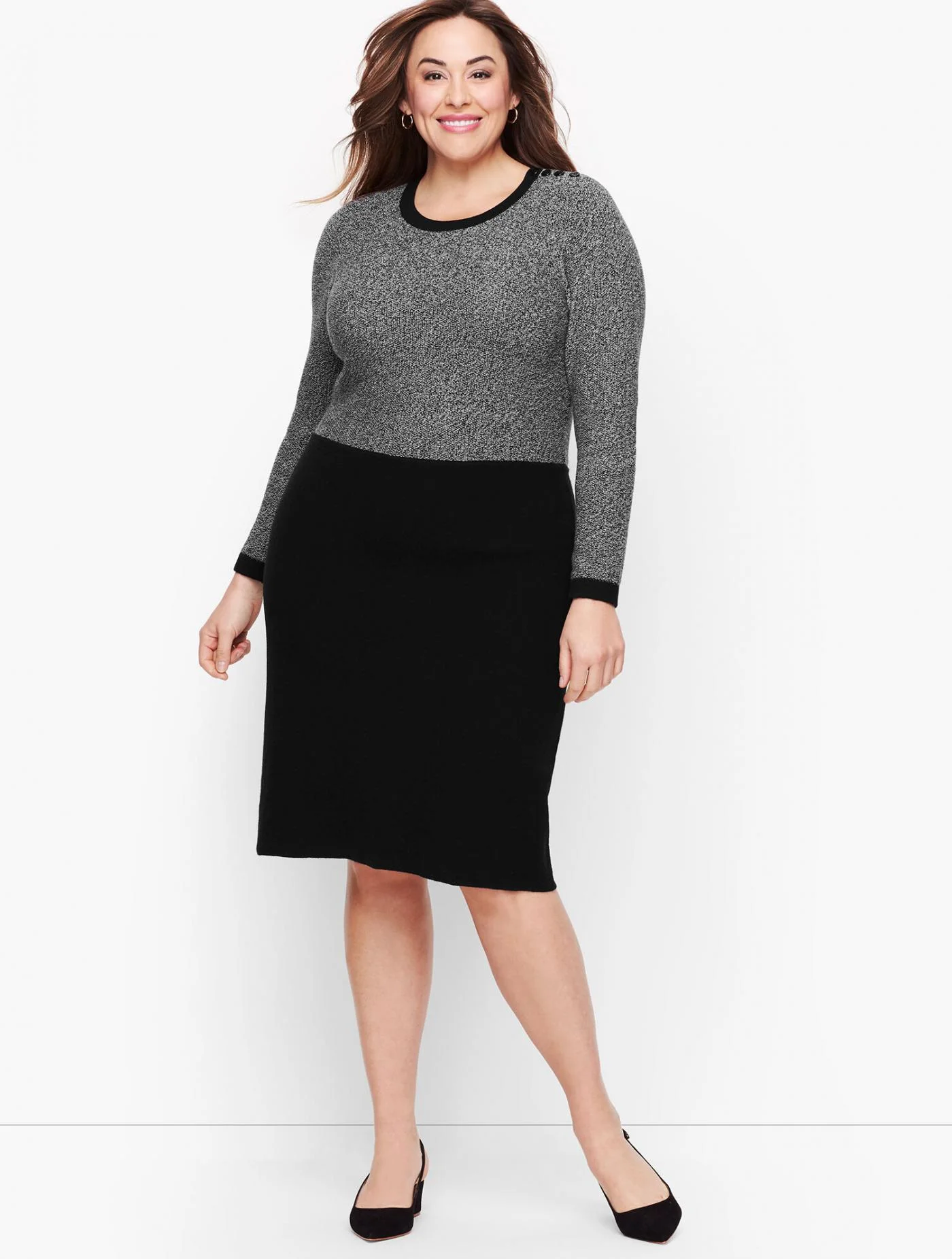 Dresses | Marled Colorblock Sweater Dress GREY SKY HEATHER/BLACK &#8211; Talbots Womens