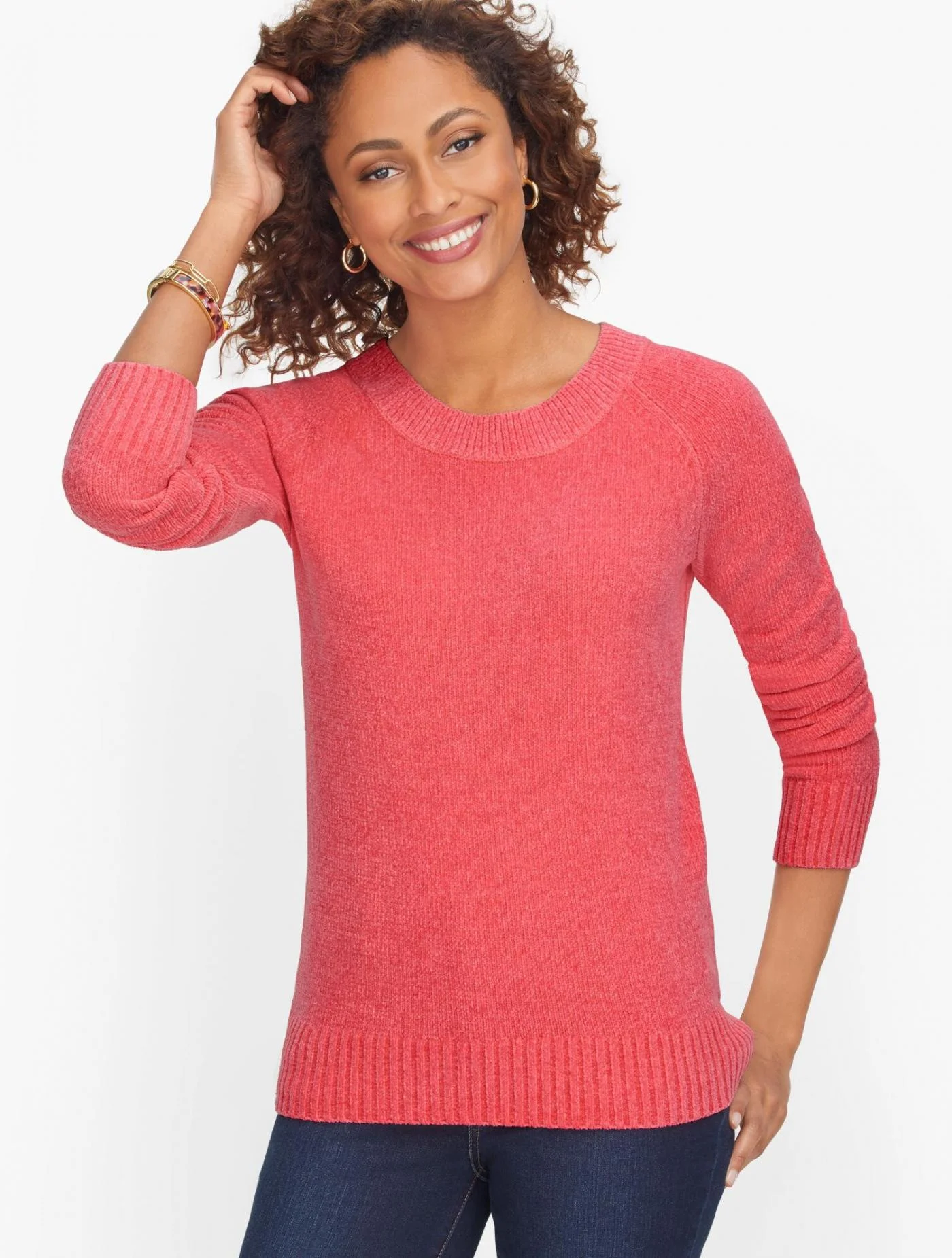 Sweaters | Chenille Crewneck Sweater CALYPSO CORAL &#8211; Talbots Womens