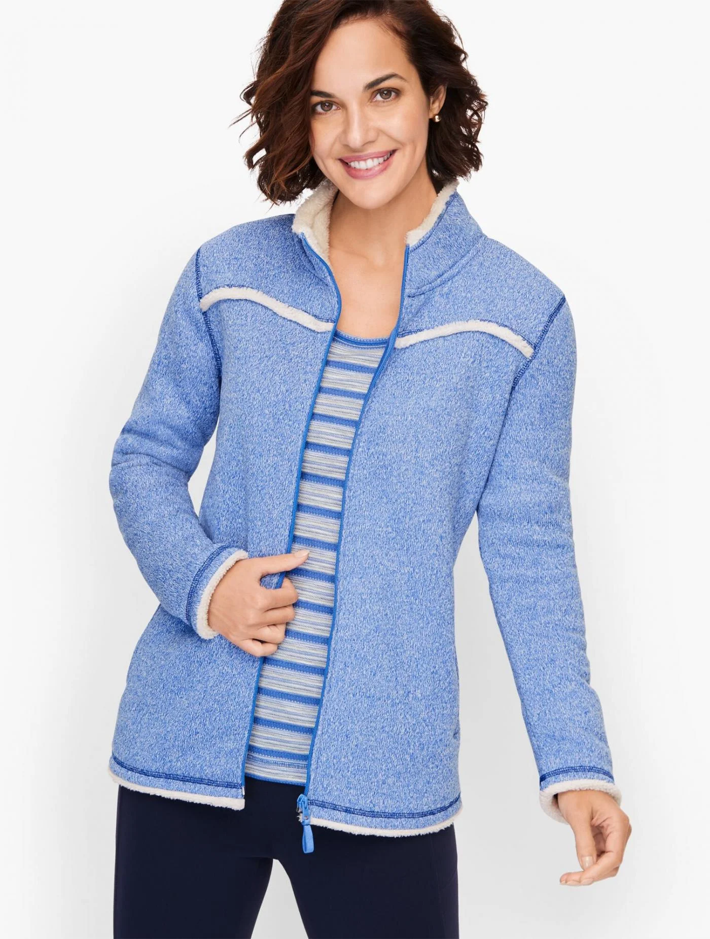 Jackets and Outerwear | Sherpa Yoke Trim Jacket ULTRAMARINE BLUE &#8211; Talbots Womens