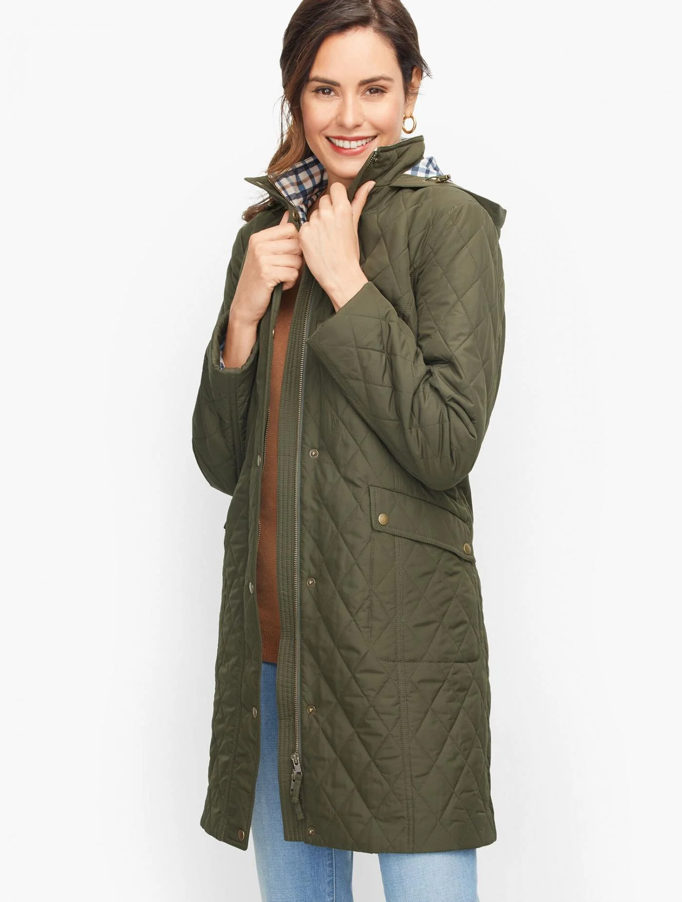 Jackets and Outerwear | Long Quilted Coat OLIVE NIGHT &#8211; Talbots Womens