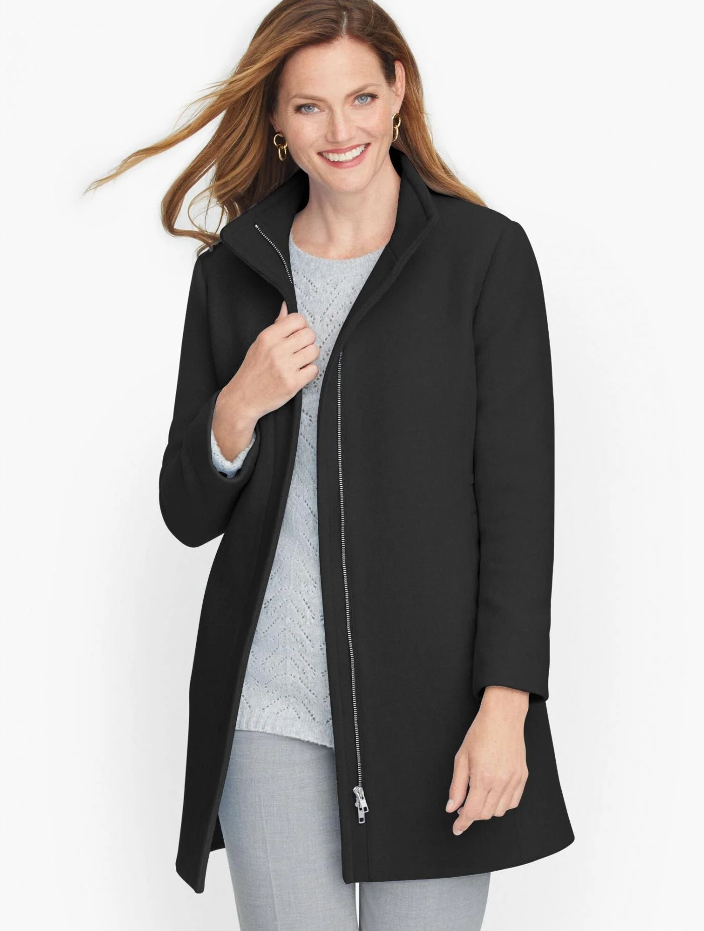 Jackets and Outerwear | Albury Italian Wool Stadium Coat BLACK &#8211; Talbots Womens