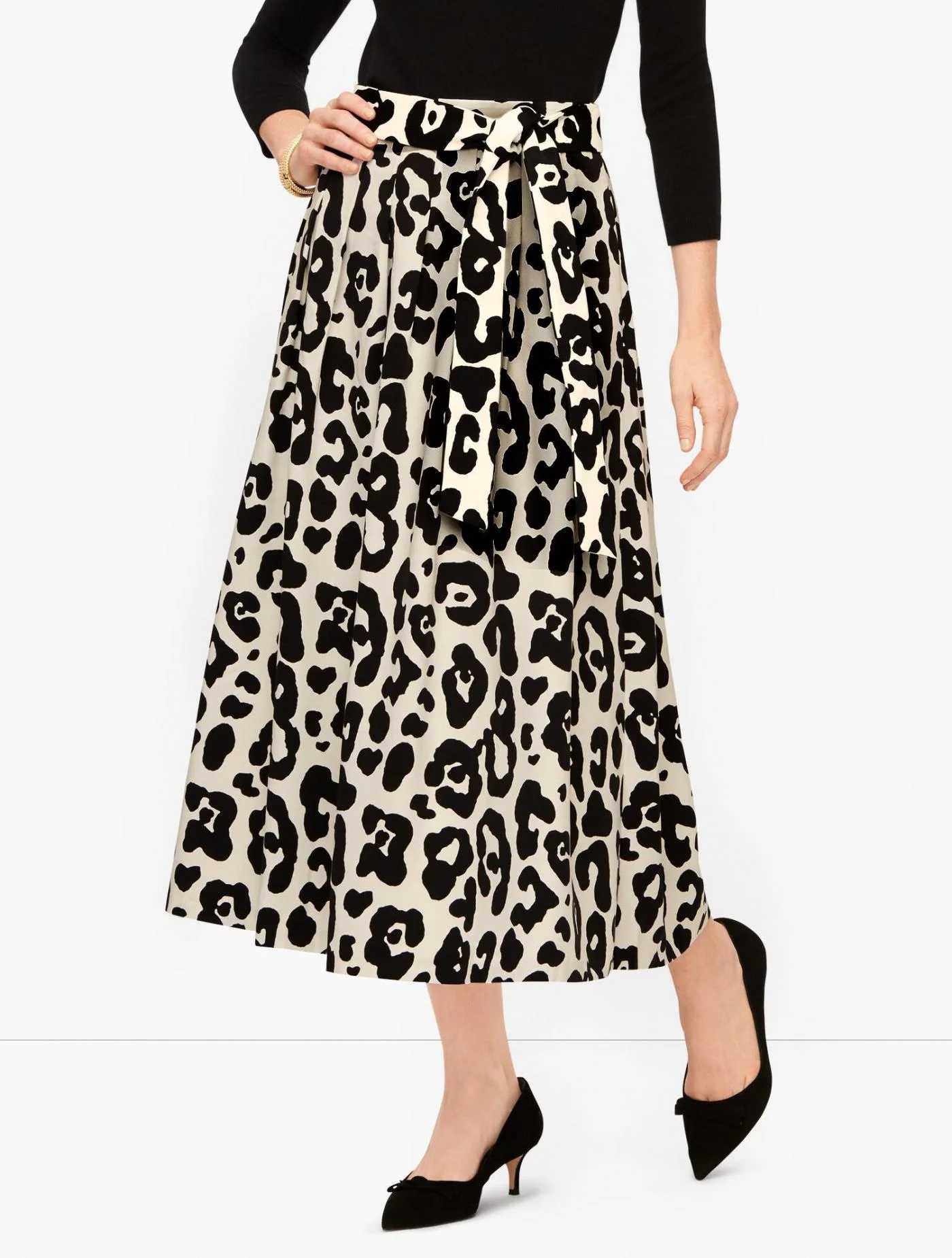 Skirts | Pleated Tie Waist Leopard Skirt IVORY MULTI &#8211; Talbots Womens