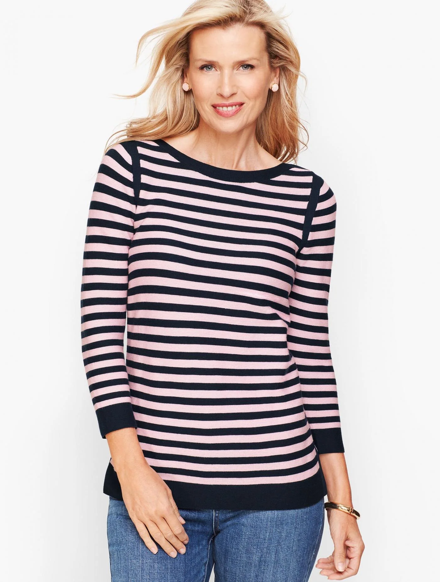 Sweaters | Link Stitch Sweater &#8211; Stripe INDIGO/PINK LILAC &#8211; Talbots Womens