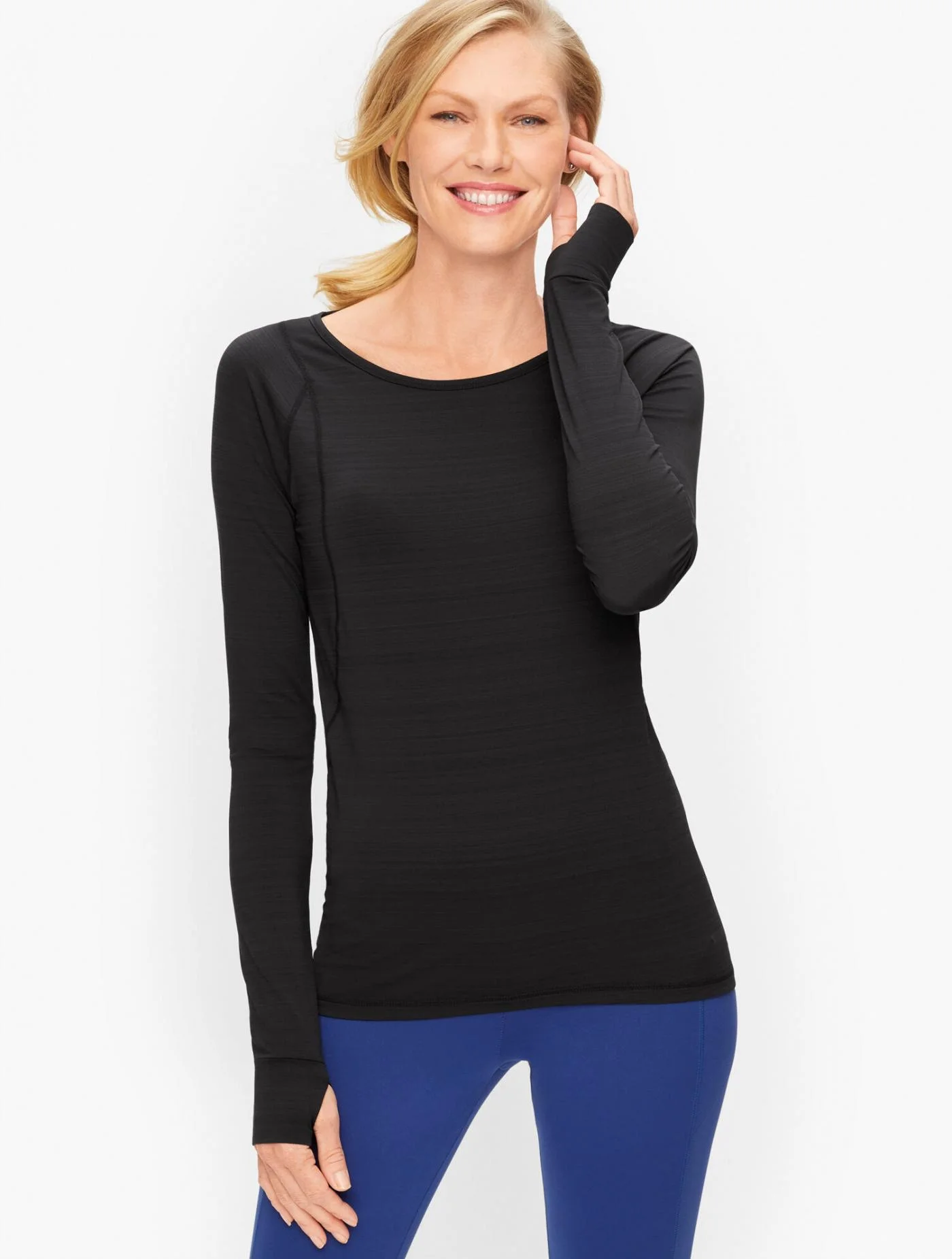 Tees and Knits | Slub Topstitched Tee TALBOTS BLACK &#8211; Talbots Womens