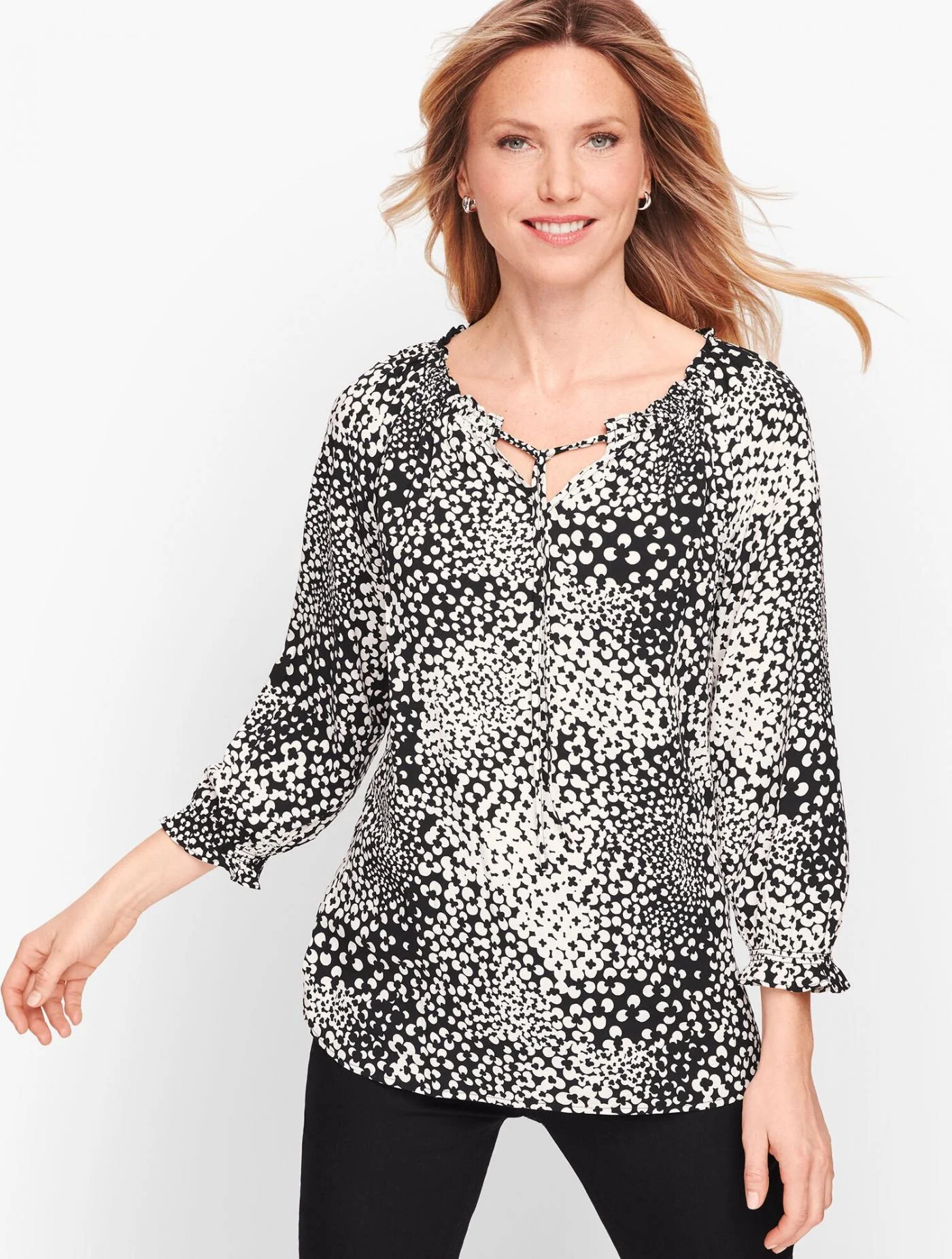 Blouses and Shirts | Abstract Clover Blouse BLACK/IVORY &#8211; Talbots Womens