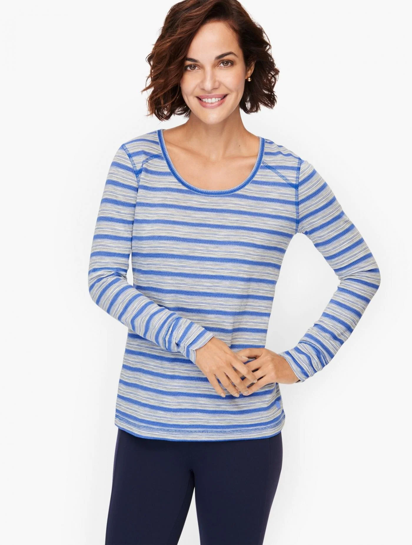 Tees and Knits | Ruched Long Sleeve Stripe Tee ULTRAMARINE BLUE MLT &#8211; Talbots Womens