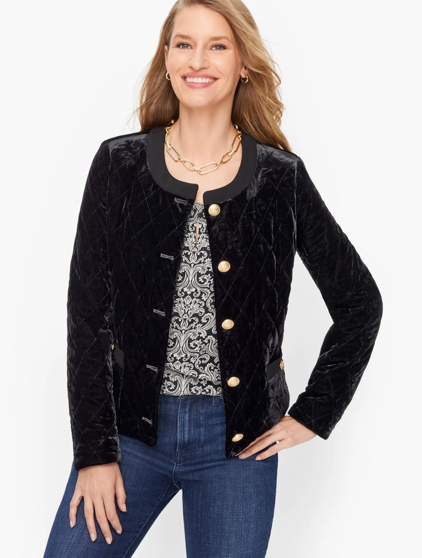 Jackets and Outerwear | Velvet Quilted Jacket BLACK &#8211; Talbots Womens