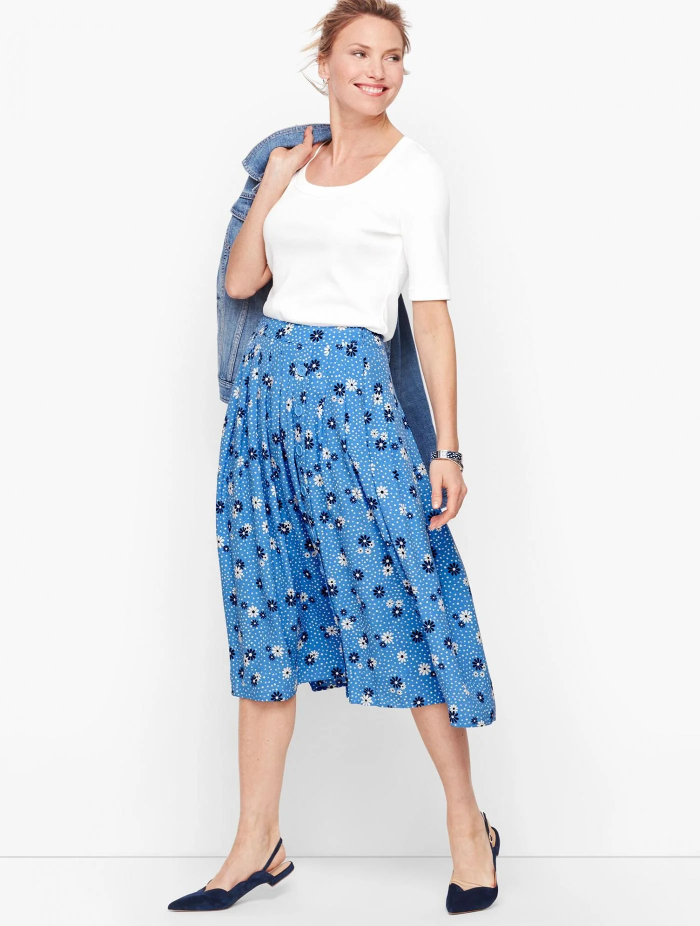 Skirts | Daisy Dot Pleated Full Skirt BLUE WAVE &#8211; Talbots Womens