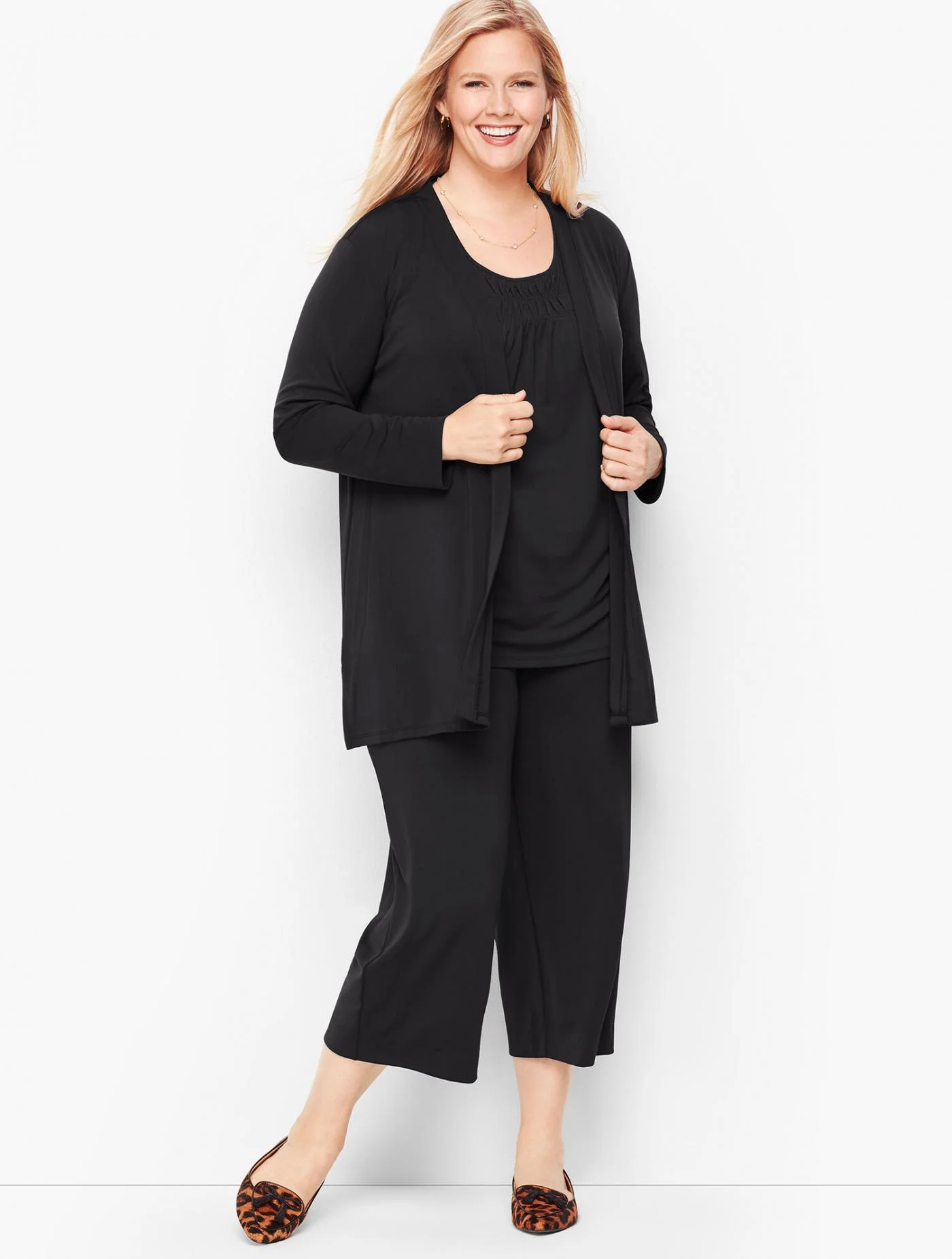 Tees and Knits | Knit Jersey Flyaway Cardigan BLACK &#8211; Talbots Womens