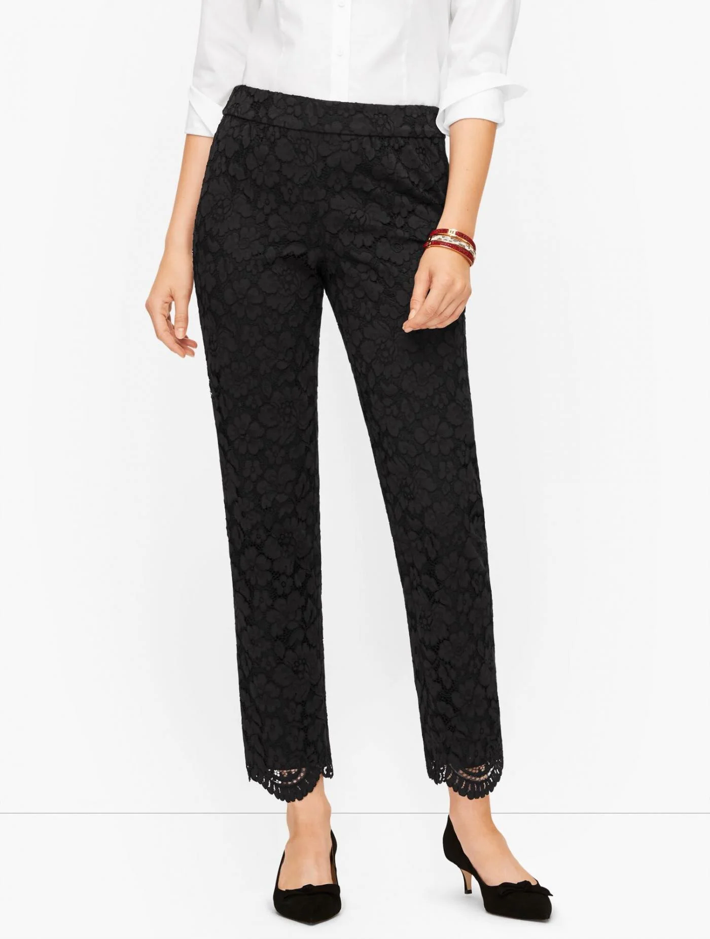 Pants | Tailored Ankle Pants &#8211; Floral Lace BLACK &#8211; Talbots Womens