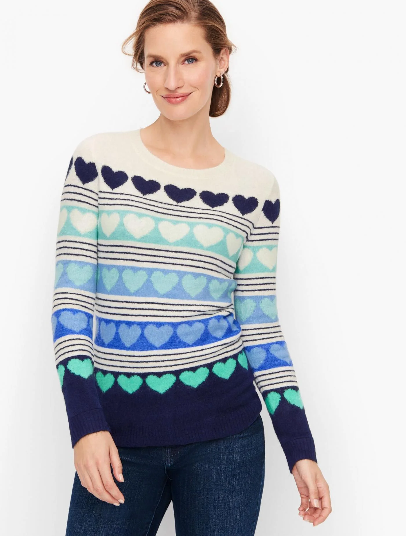 Sweaters | Hearts &amp; Stripes Crewneck Sweater INDIGO BLUE MULTI &#8211; Talbots Womens