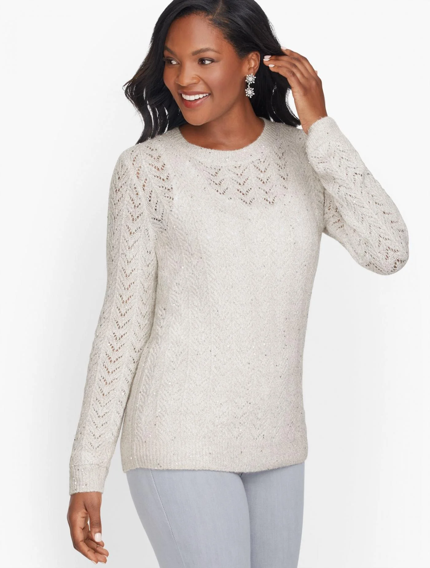 Sweaters | Allover Pointelle Shimmer Sweater LIGHT GOLD SPARKLE &#8211; Talbots Womens