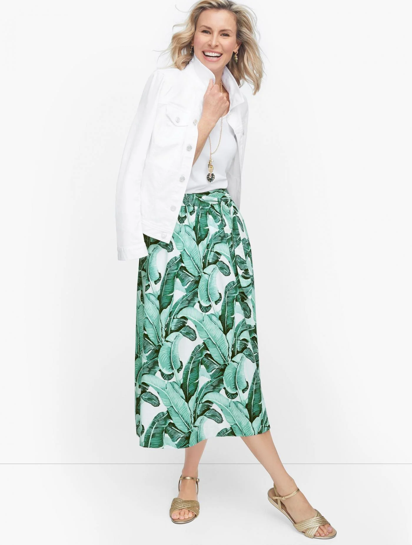 Skirts | Linen Palm Leaves Midi Skirt WHITE MULTI &#8211; Talbots Womens