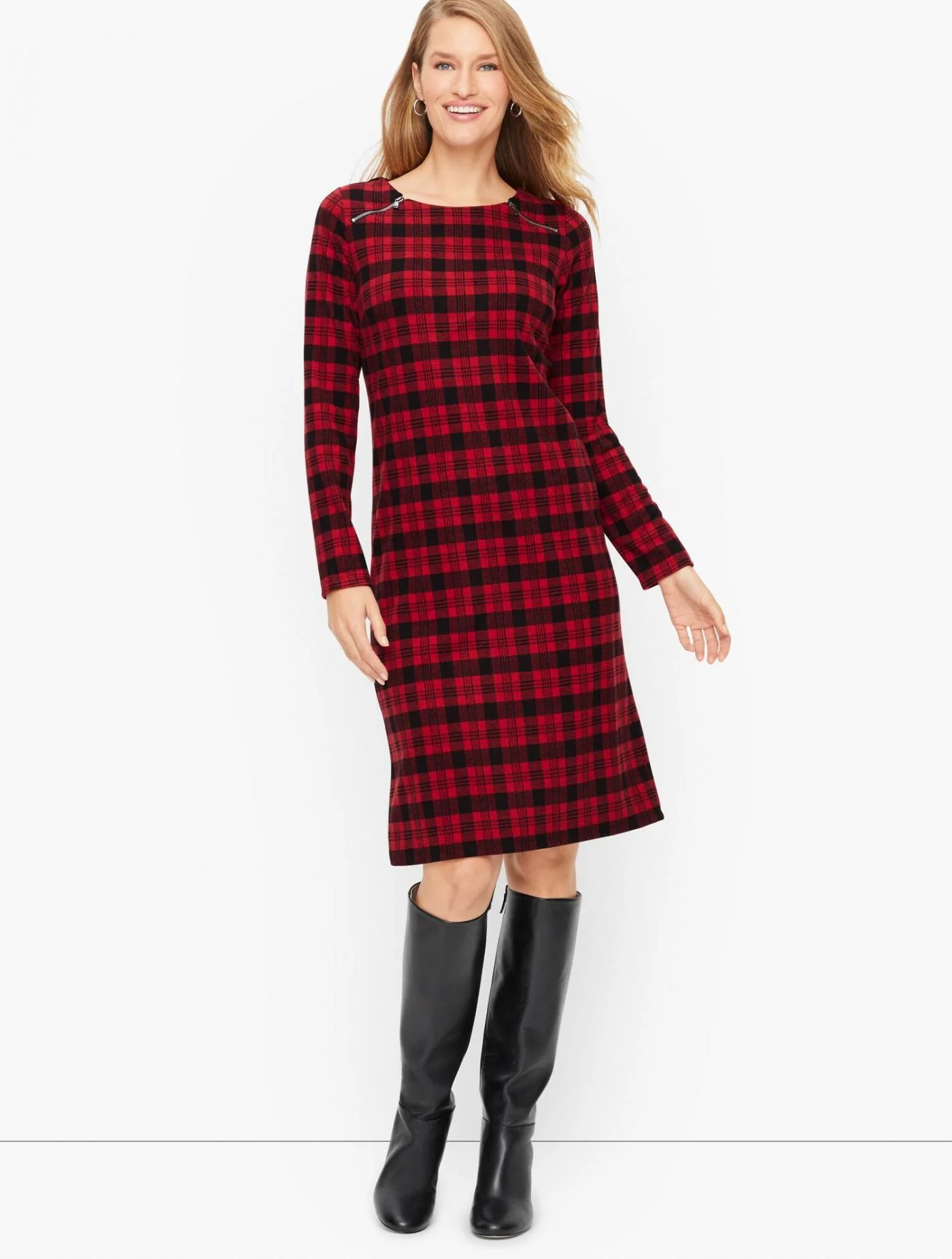 Dresses | Tartan Plaid Shift Dress RED POP/BLACK &#8211; Talbots Womens