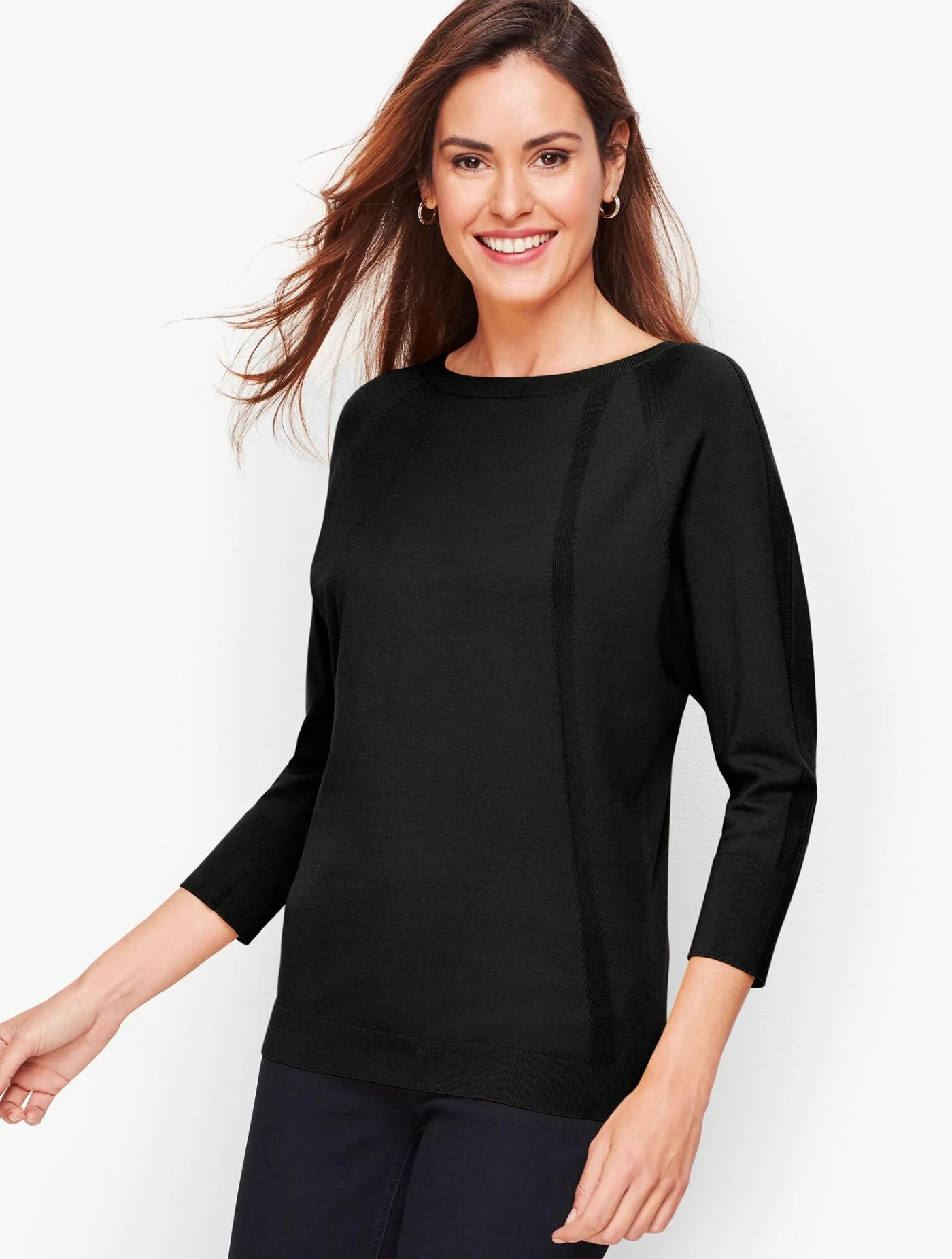 Sweaters | Pointelle Detail Dolman Sleeve Sweater BLACK &#8211; Talbots Womens