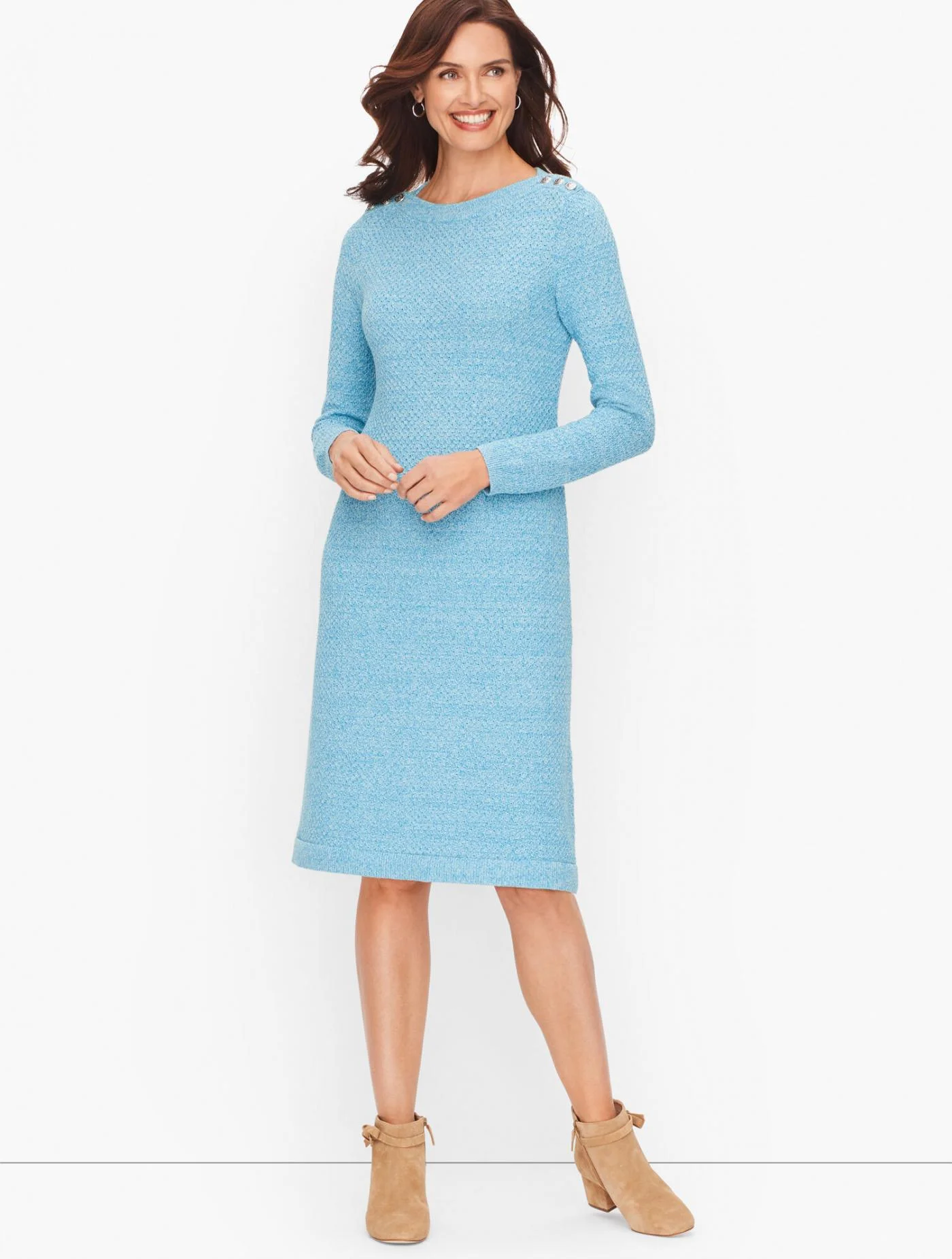 Dresses | Textured Marled Sweater Dress IVORY/OPAL BLUE MLTI &#8211; Talbots Womens