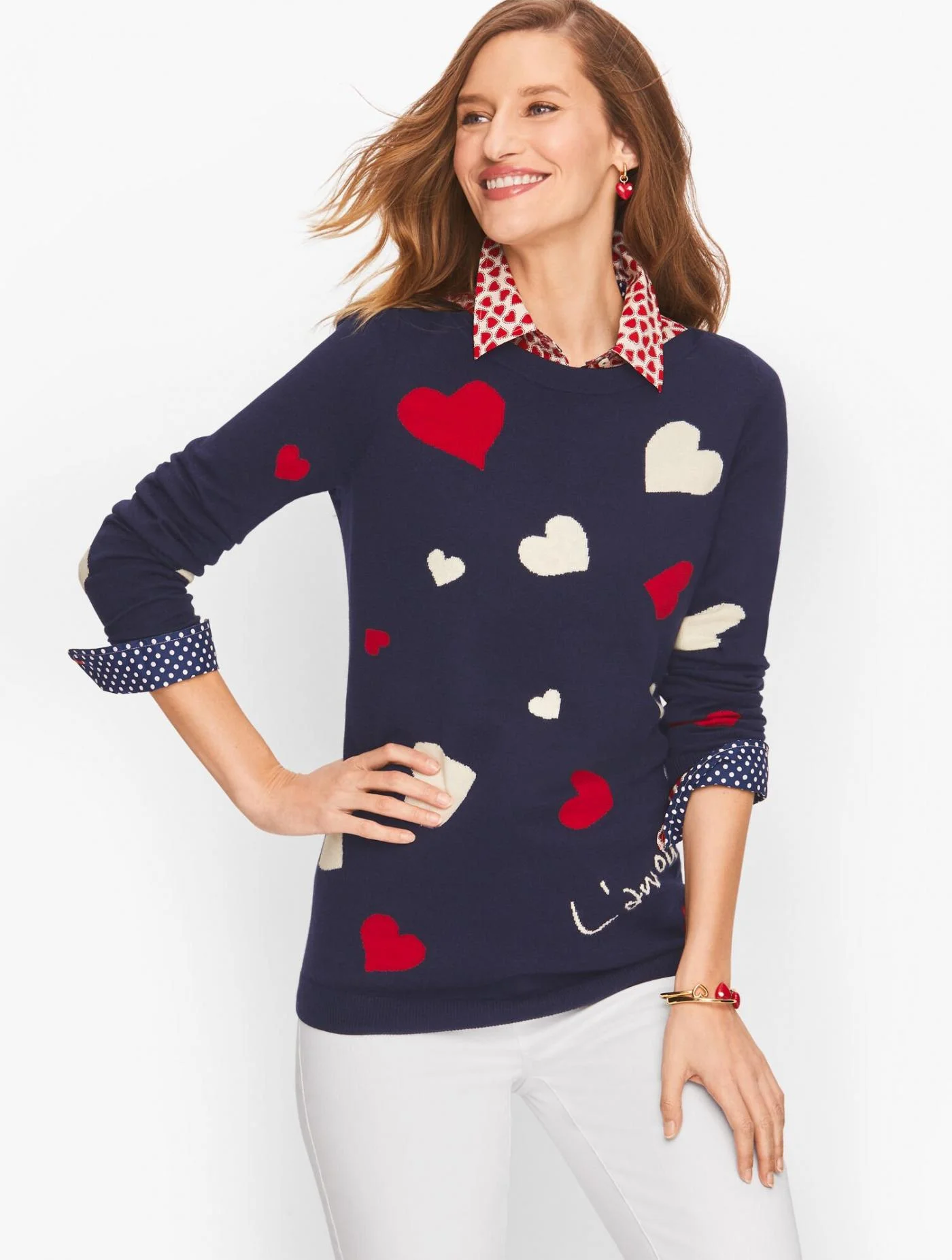 Sweaters | Supersoft Hearts Sweater INDIGO MULTI &#8211; Talbots Womens