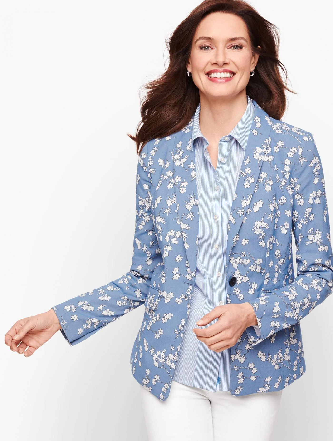 Jackets and Outerwear | Floral Jacquard Blazer BLUE WAVE MULTI &#8211; Talbots Womens