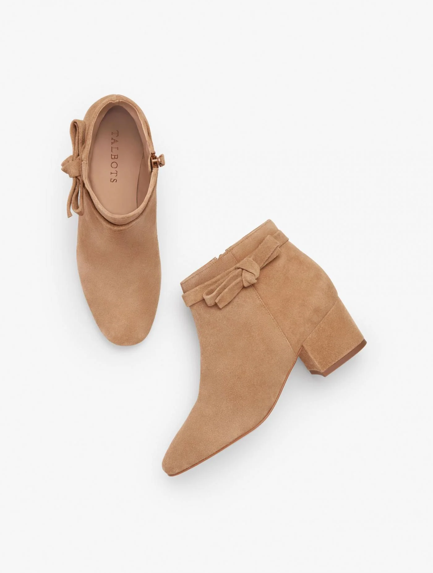 Heels | Harlow Suede Bow Detail Ankle Boots LIGHT TOFFEE &#8211; Talbots Womens