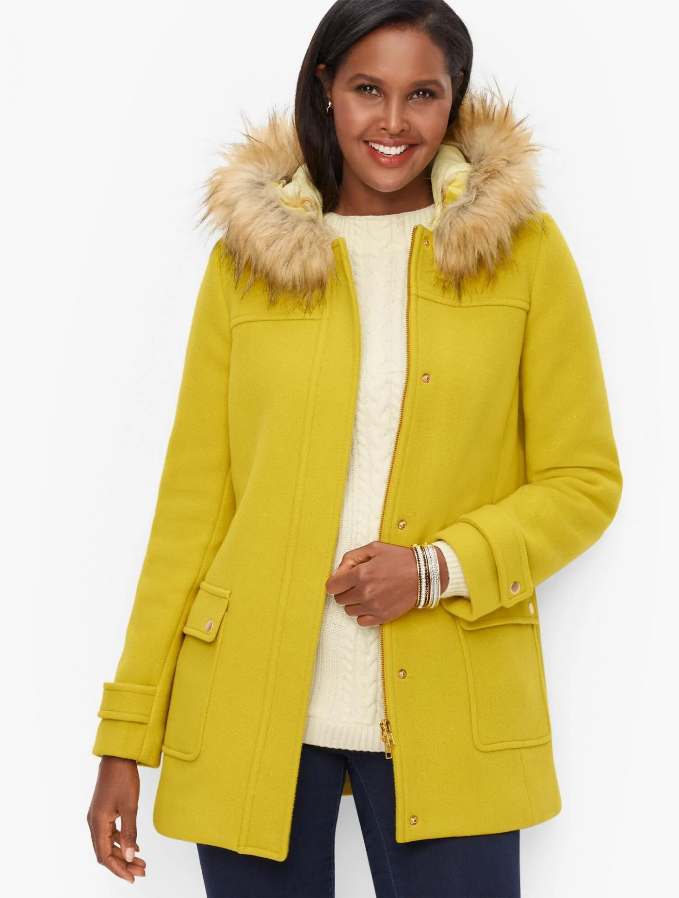 Jackets and Outerwear | Faux Fur Lined Parka CHARTREUSE &#8211; Talbots Womens