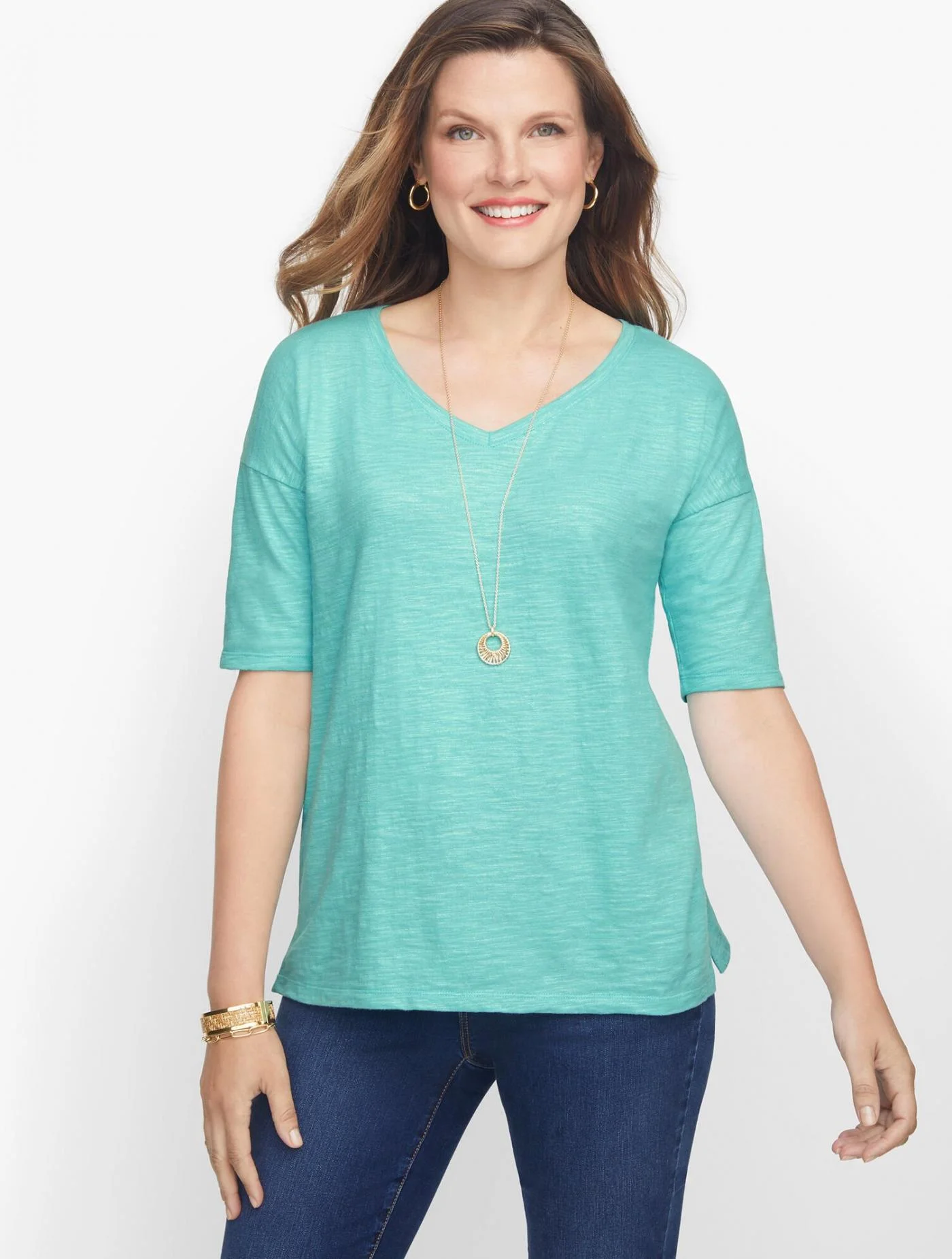 Tees and Knits | V-Neck Tee &#8211; Solid LAGOON &#8211; Talbots Womens