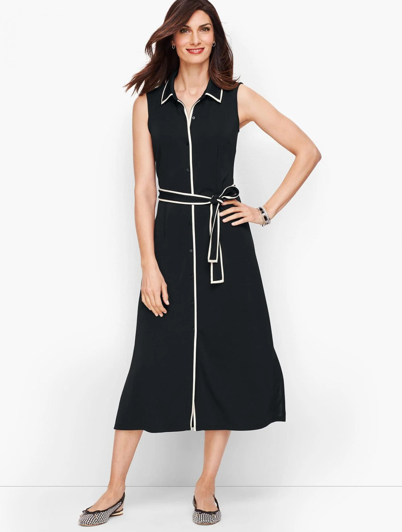 Dresses | Tipped Jersey Shirtdress BLACK/IVORY &#8211; Talbots Womens