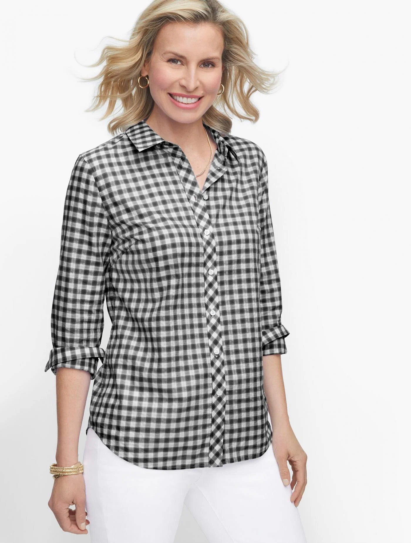 Blouses and Shirts | Classic Cotton Shirt &#8211; Fancy Gingham BLACK/WHITE &#8211; Talbots Womens