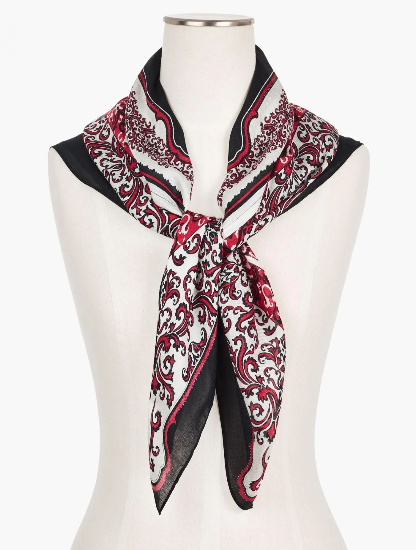 Scarves | Baroque Scroll Square Scarf IVORY/BLACK &#8211; Talbots Womens