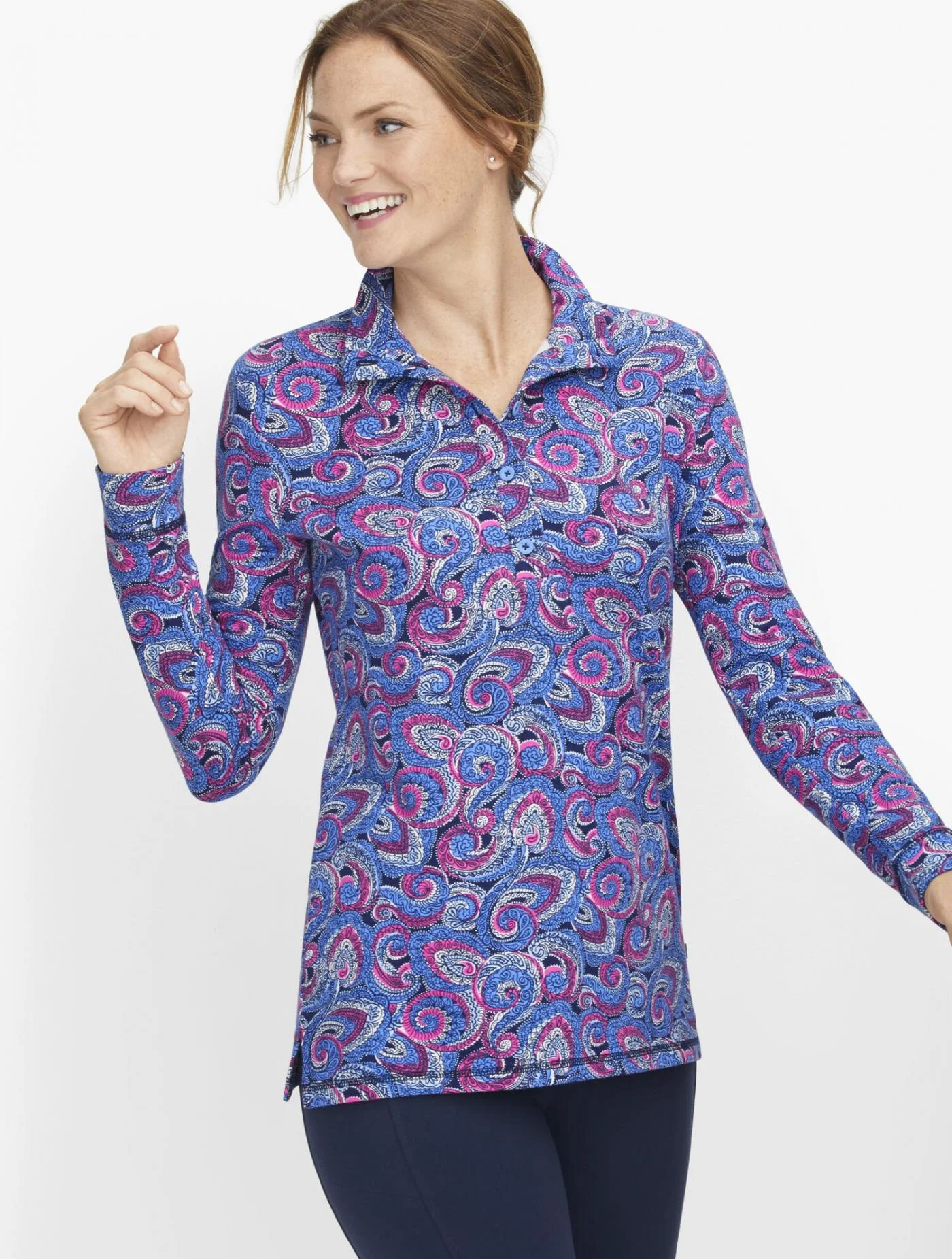 Tees and Knits | Paisley Button Placket Pullover INDIA INK MULTI &#8211; Talbots Womens