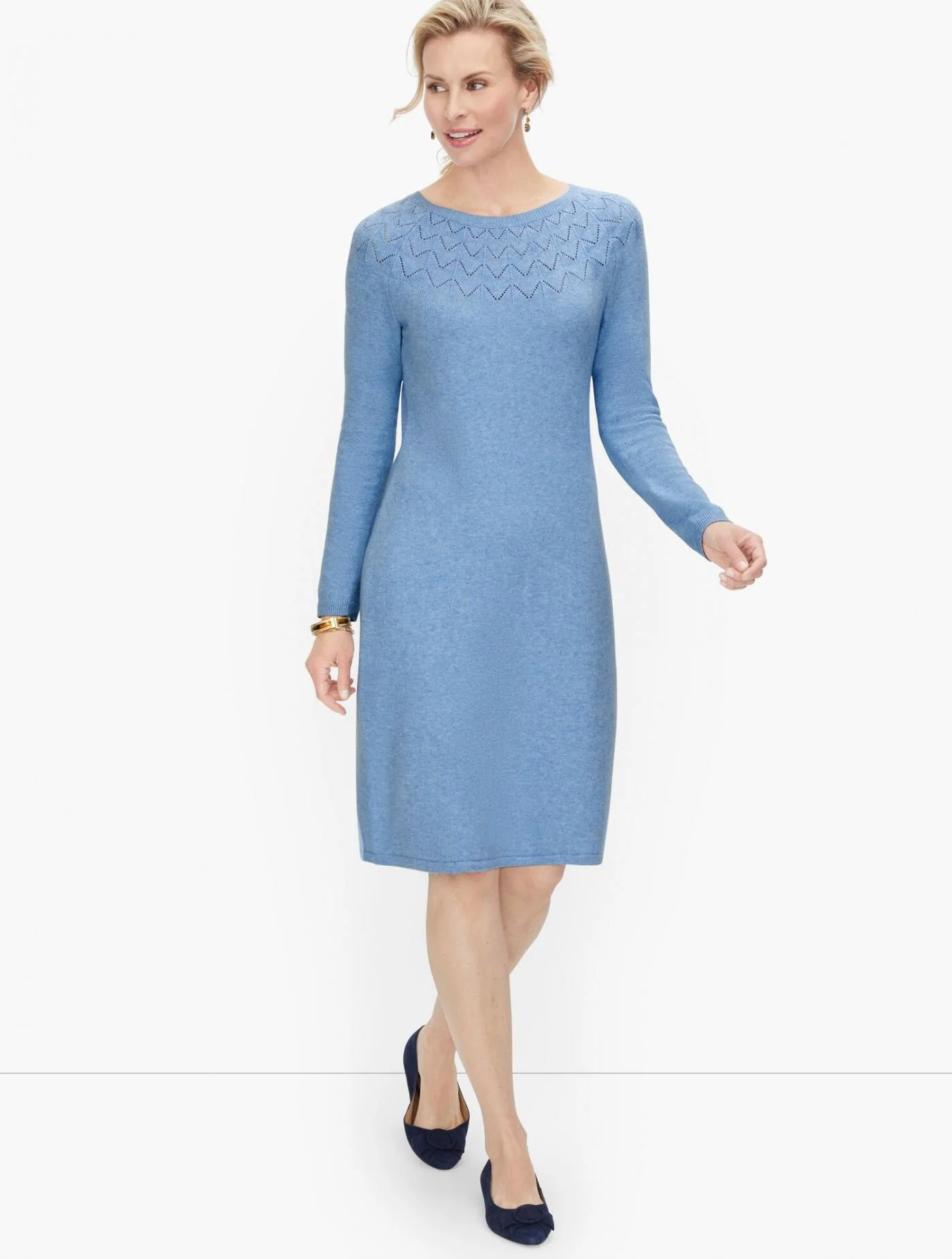 Dresses | Pointelle Detail Sweater Dress FRENCH IRIS HEATHER &#8211; Talbots Womens