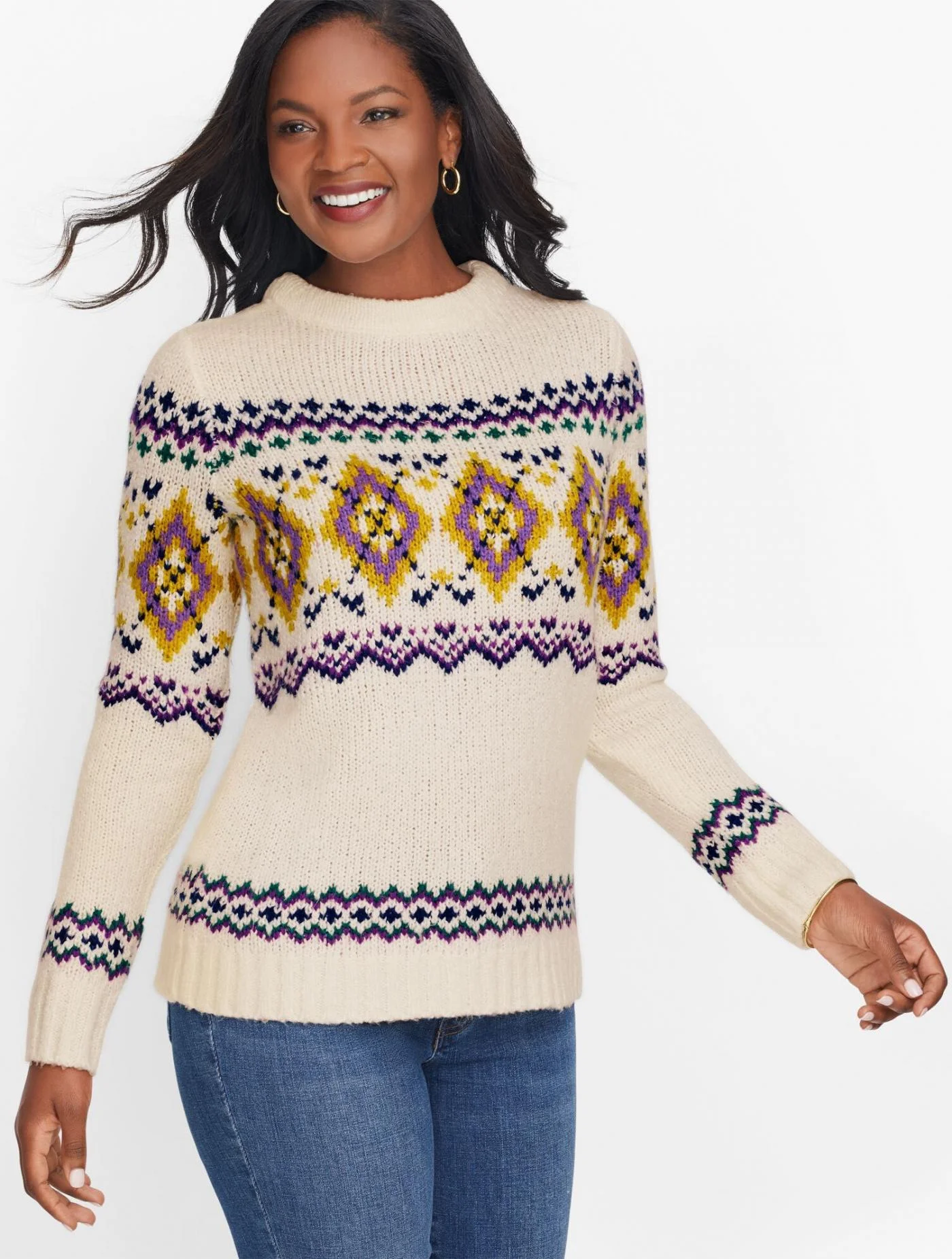 Sweaters | Fair Isle Mockneck Sweater IVORY MULTI &#8211; Talbots Womens