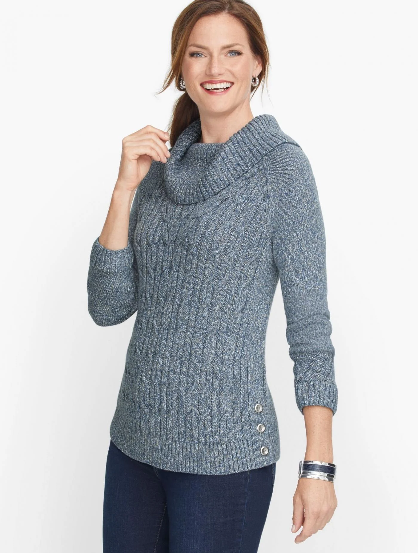 Sweaters | Cable Cowlneck Sweater &#8211; Marl MARINER BLUE MULTI &#8211; Talbots Womens