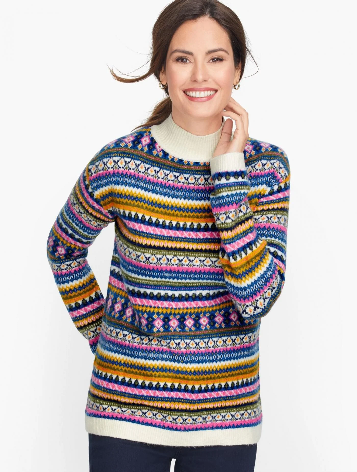 Sweaters | Fair Isle Mockneck Sweater OYSTER MULTI &#8211; Talbots Womens