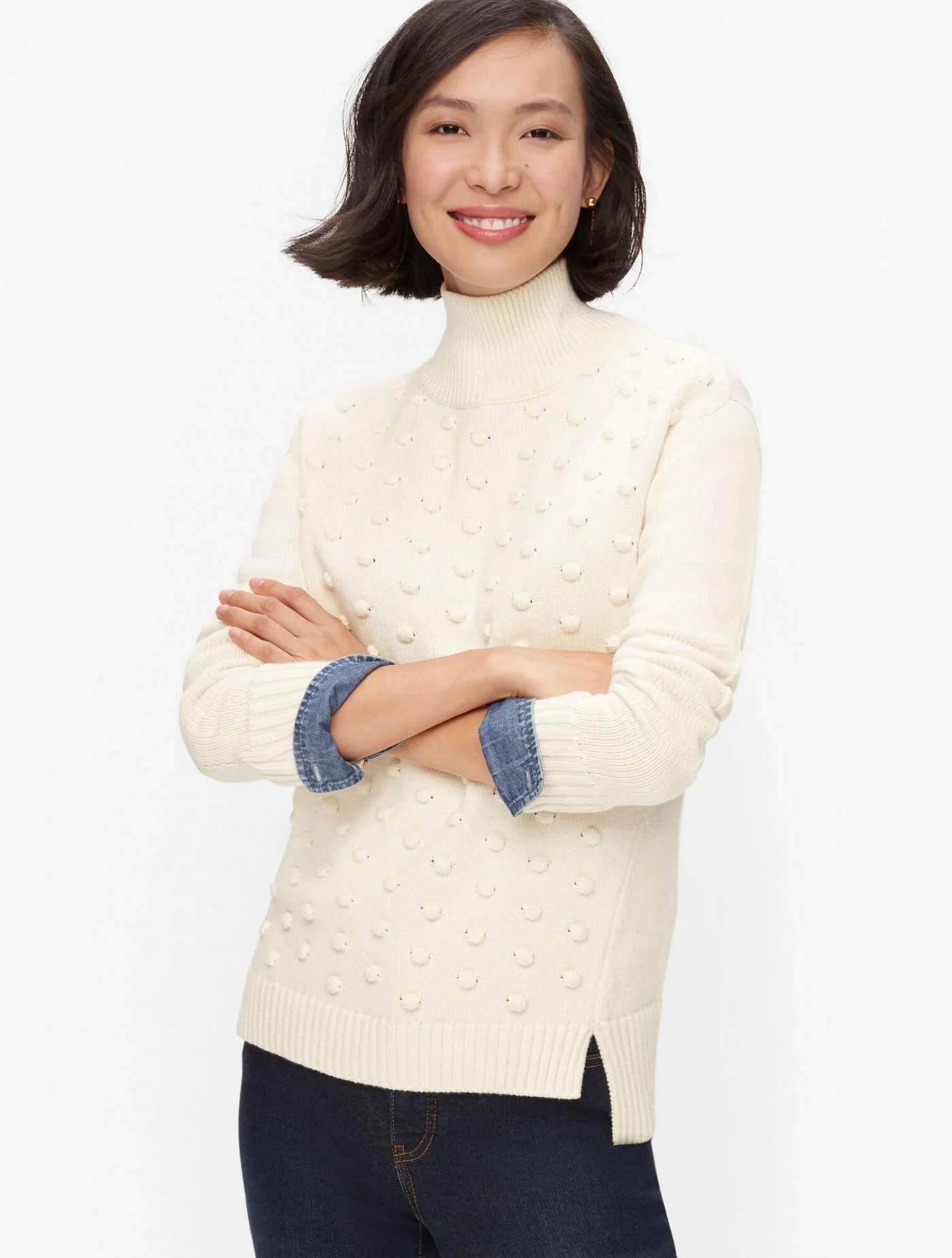 Sweaters | Turtleneck Bobble Stitch Sweater TALBOTS IVORY &#8211; Talbots Womens