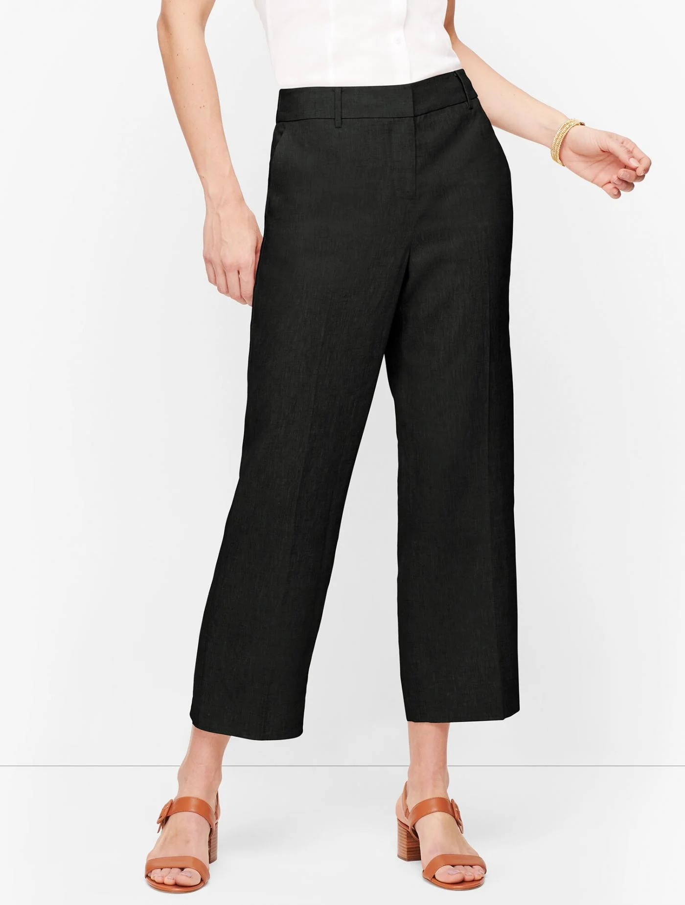 Pants | Linen Straight Leg Crop Pants &#8211; Curvy Fit BLACK &#8211; Talbots Womens