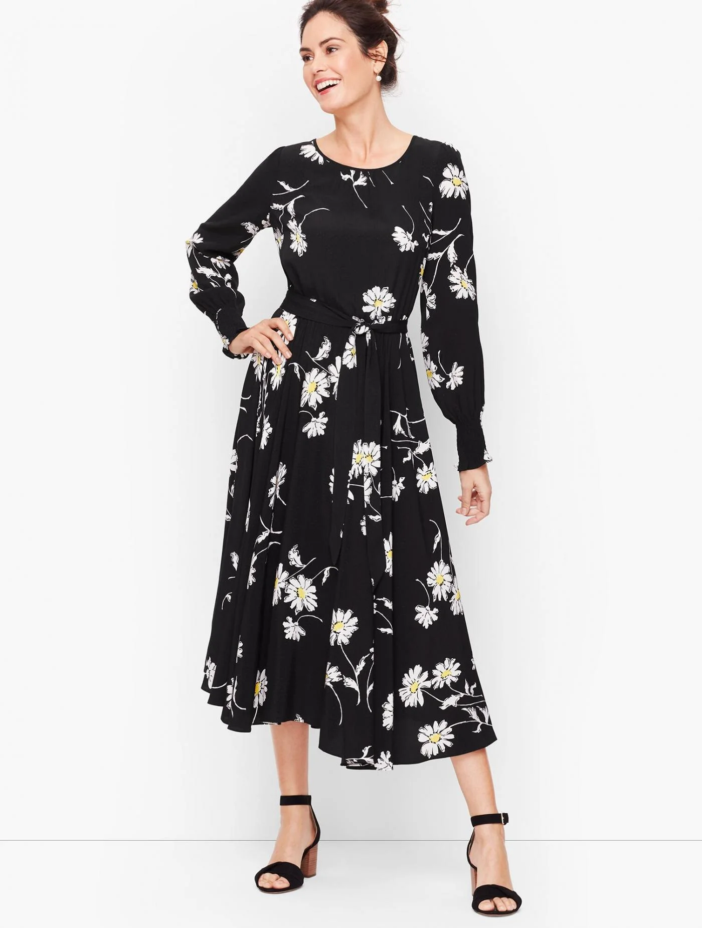 Dresses | Vintage Daisy Fit &amp; Flare Dress BLACK/SUNSHINE/WHITE &#8211; Talbots Womens