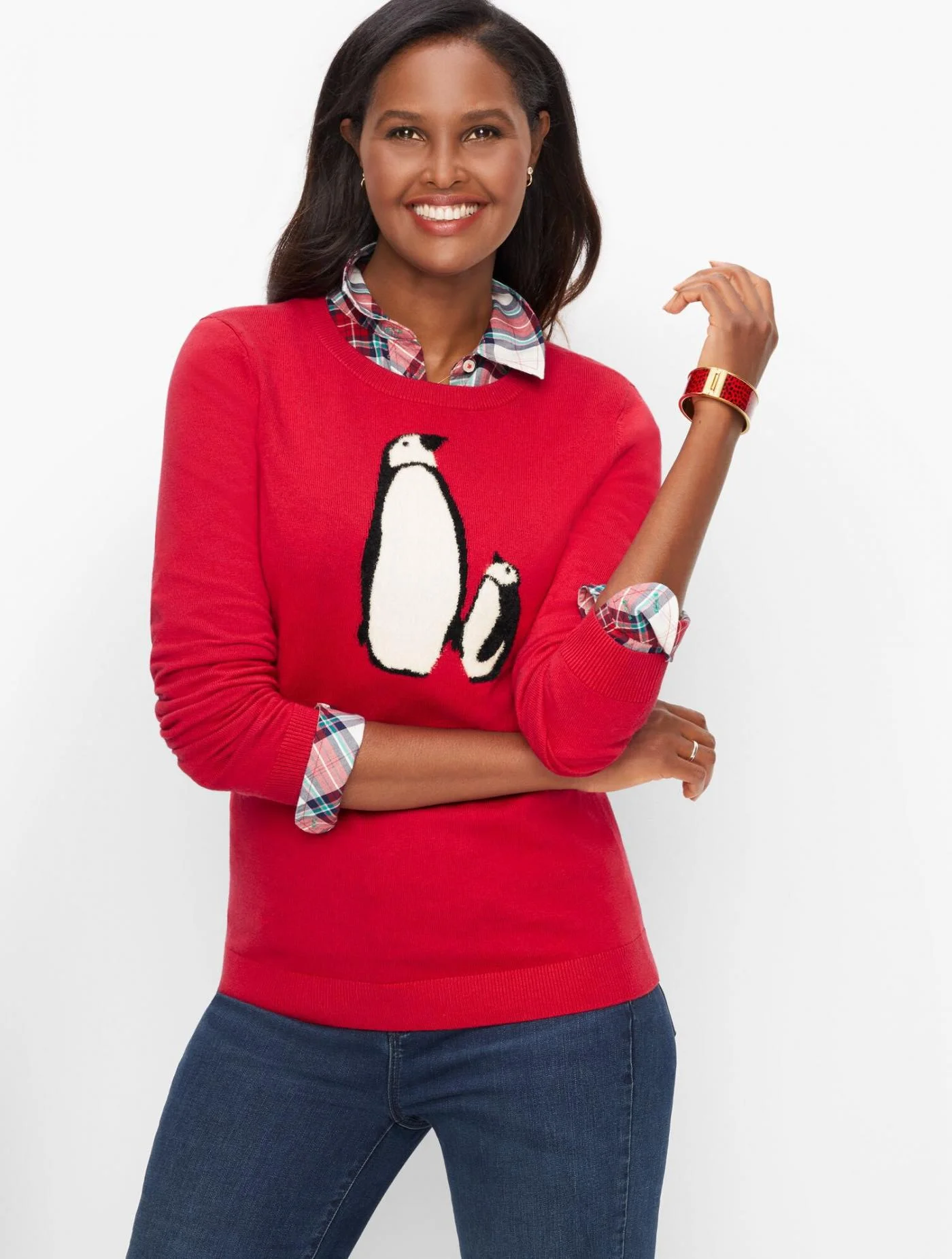 Sweaters | Supersoft Penguin Crewneck Sweater RED POP MULTI &#8211; Talbots Womens